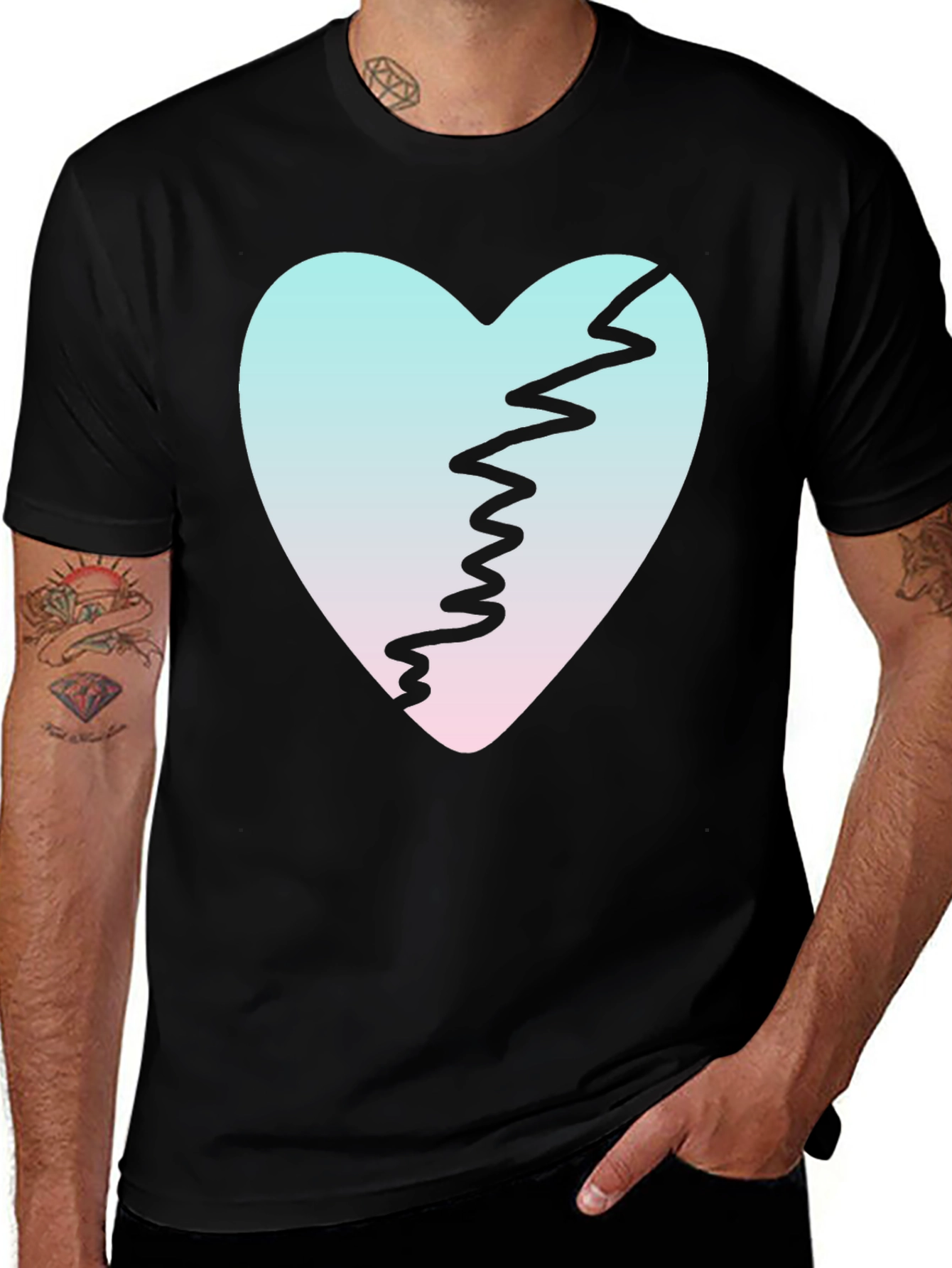 Variant 5 of Broken Heart Graphic Tee - Men's Black T-Shirt
