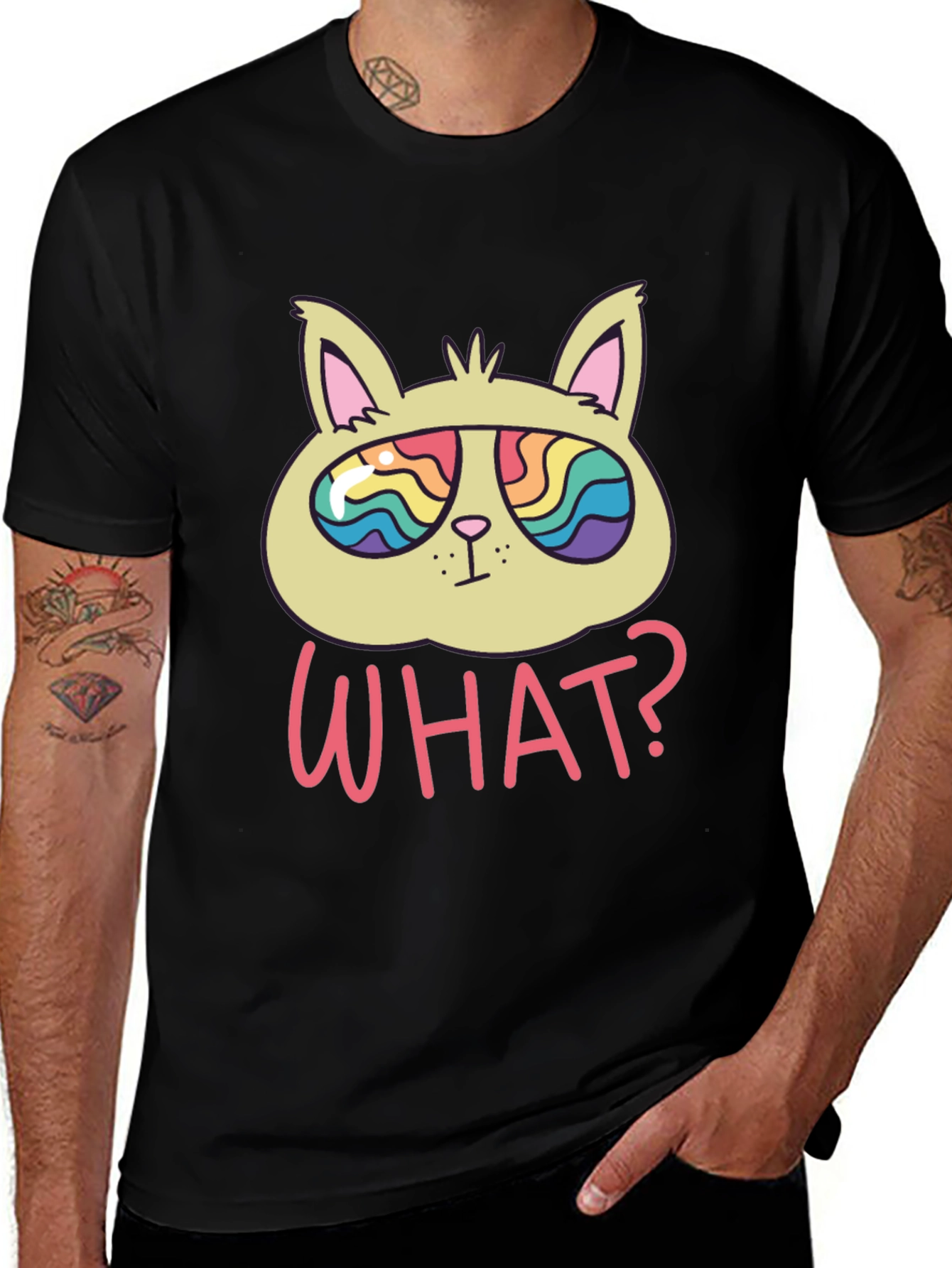 Variant 28 of Funny Cat T-Shirt - What? Rainbow Sunglasses
