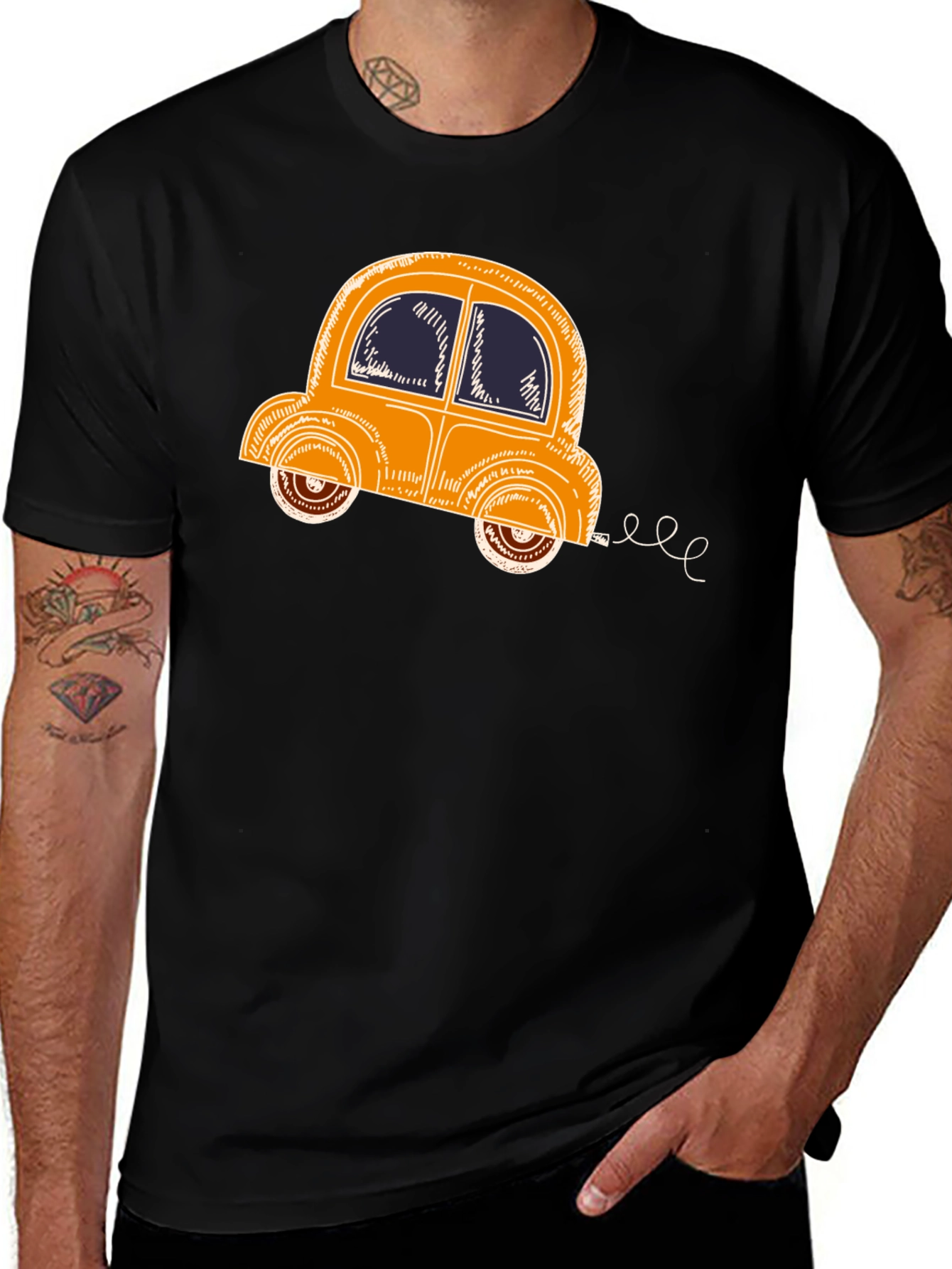 Variant 30 of Cartoon Car Graphic Tee - Black Cotton T-Shirt