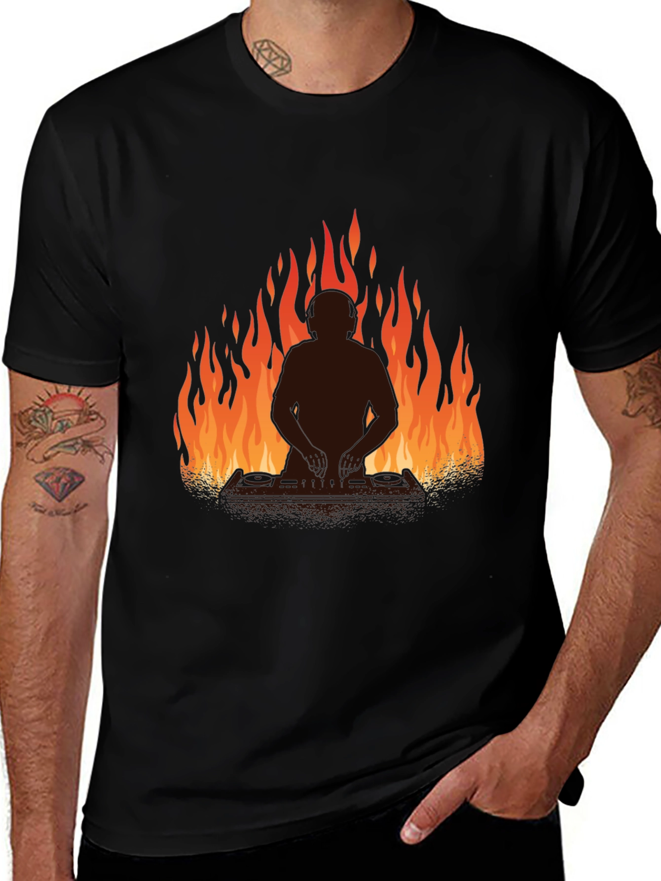 Variant 25 of Fiery Drummer Graphic Tee - Men's Black T-Shirt