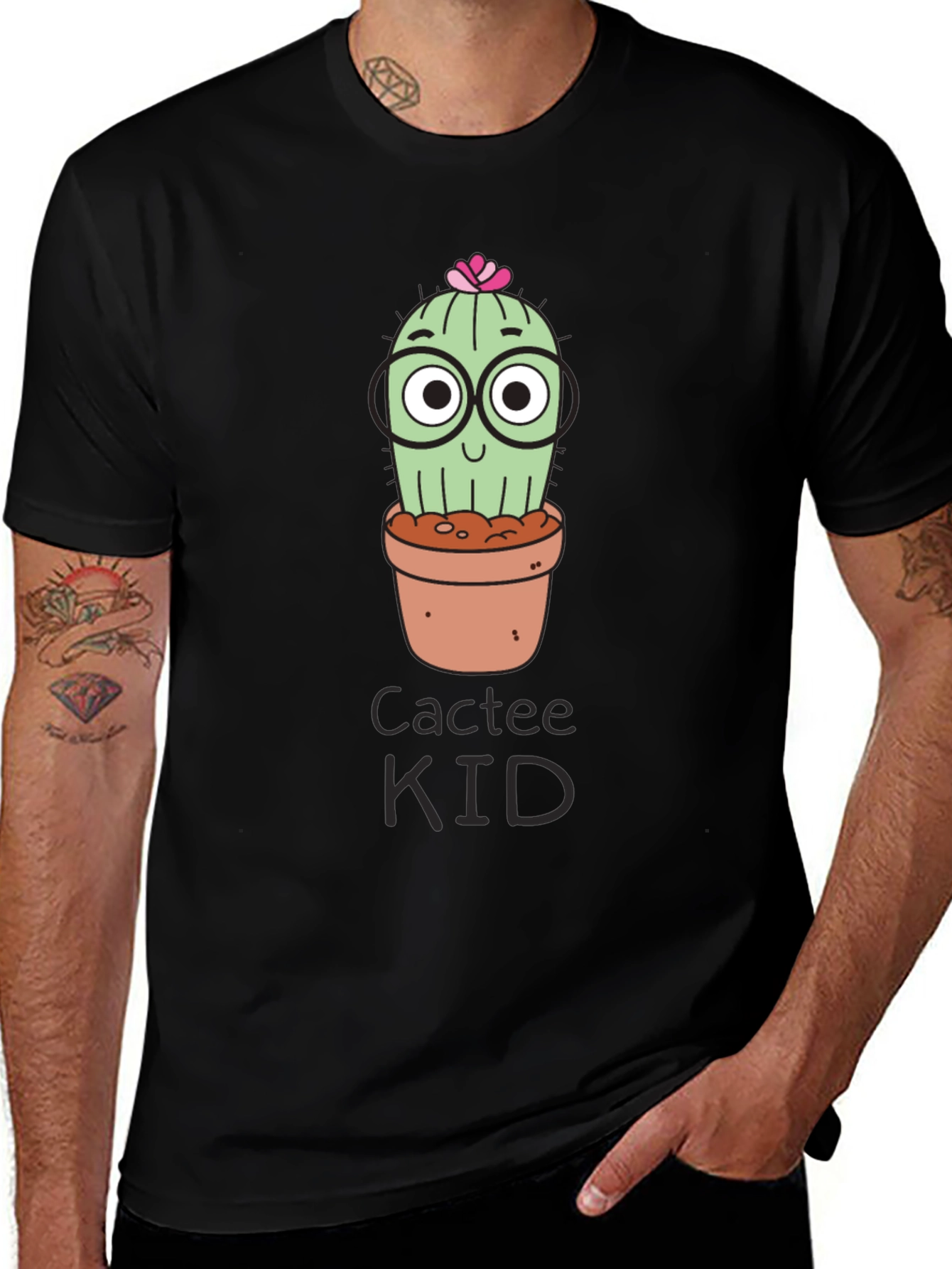 Variant 25 of Cute Cactus Kid Graphic Tee - Black