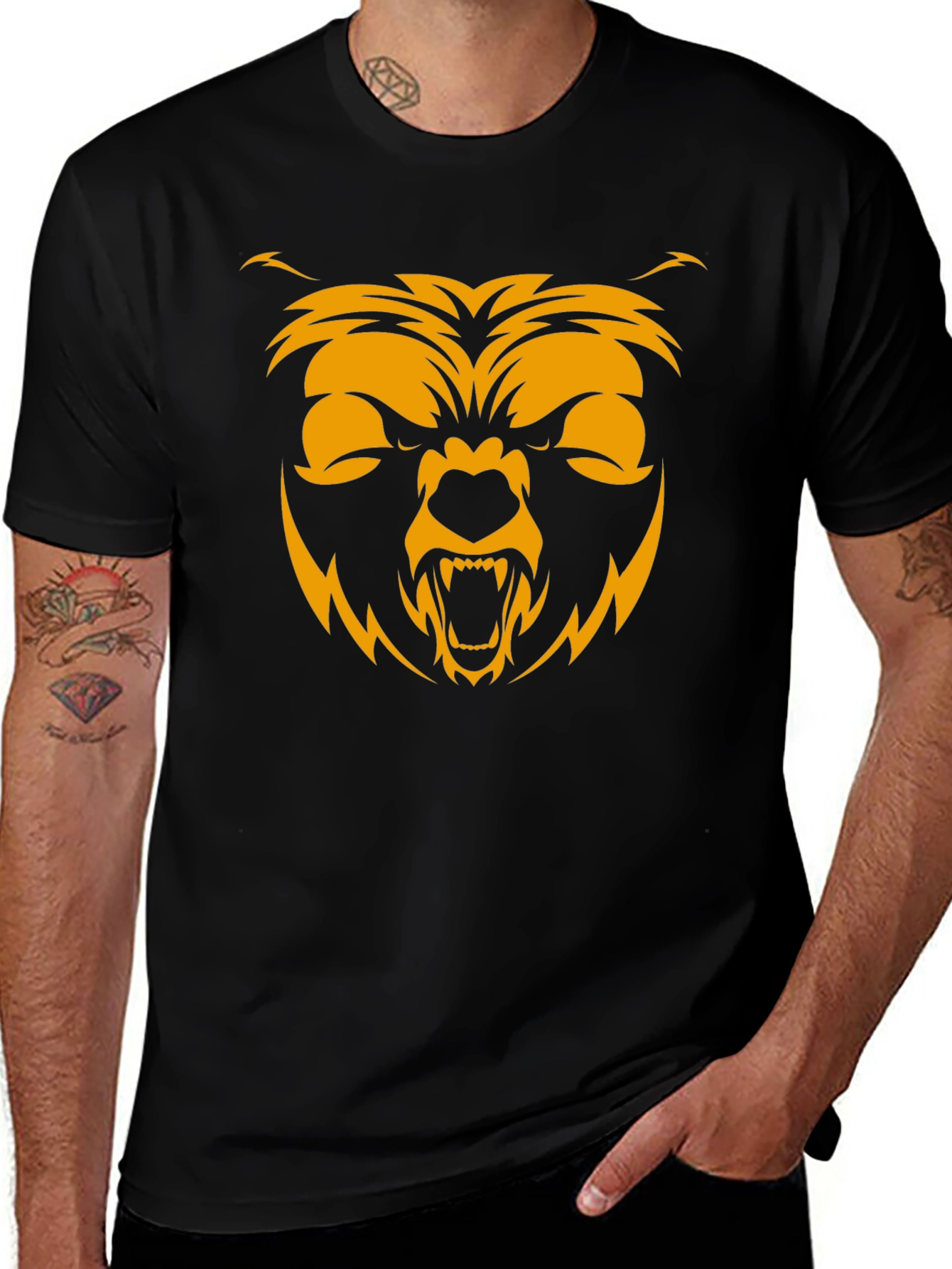 Variant 13 of Men's Black T-Shirt with Bear Graphic