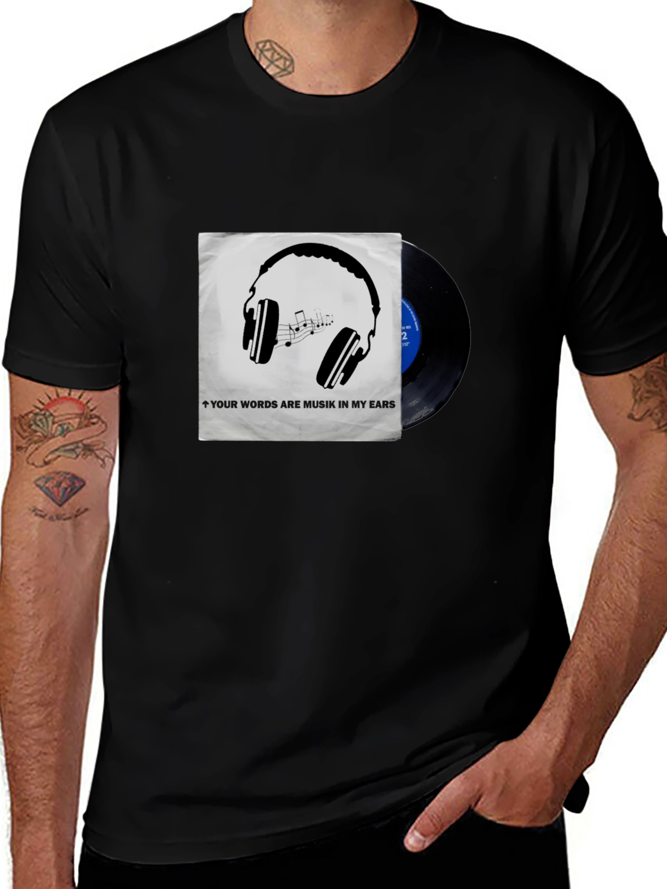 Variant 24 of Music Lover's T-Shirt: Headphones & Vinyl Design