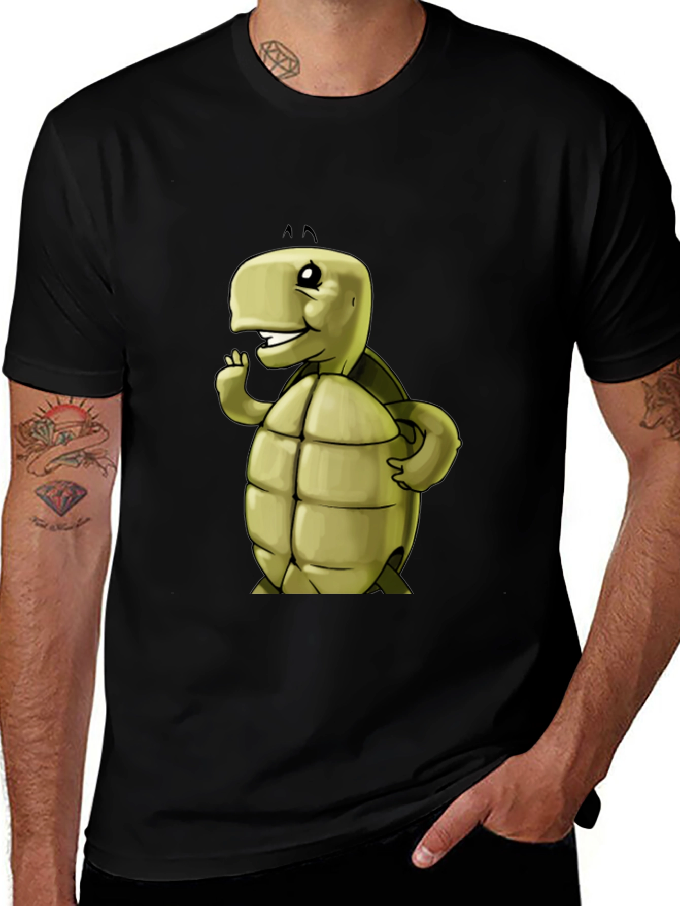 Variant 27 of Cartoon Turtle Graphic Black T-Shirt