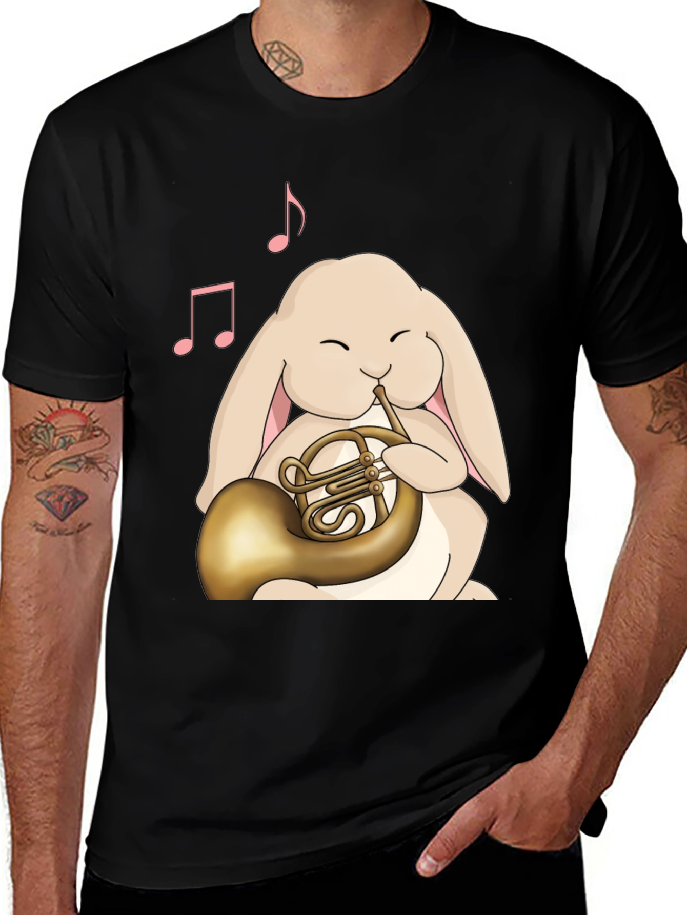Variant 23 of Bunny French Horn T-Shirt - Musical Rabbit Tee