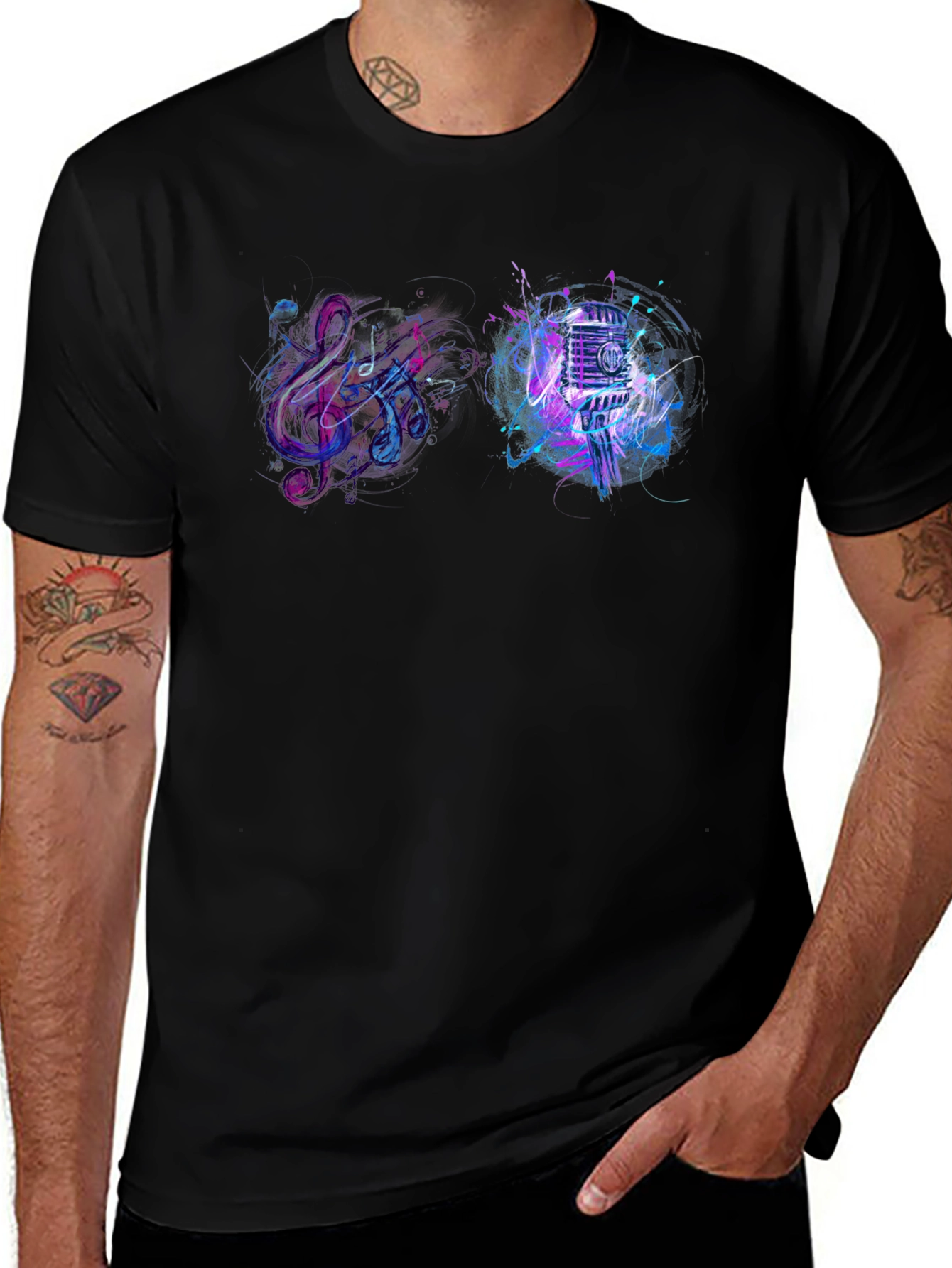 Variant 10 of Vibrant Music T-Shirt - Treble Clef & Mic Graphic Tee