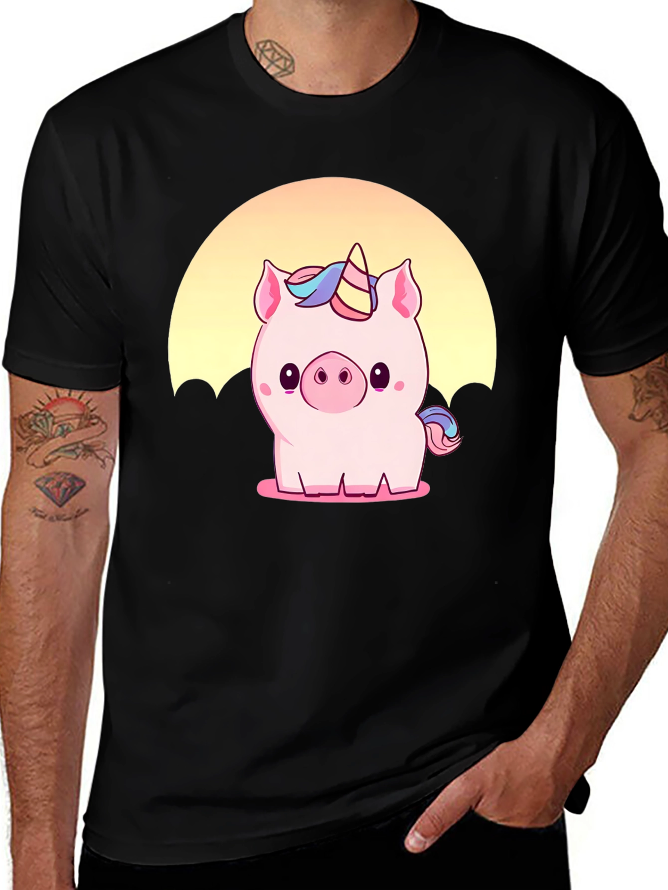 Variant 17 of Unicorn Pig Graphic Tee - Men's Black T-Shirt