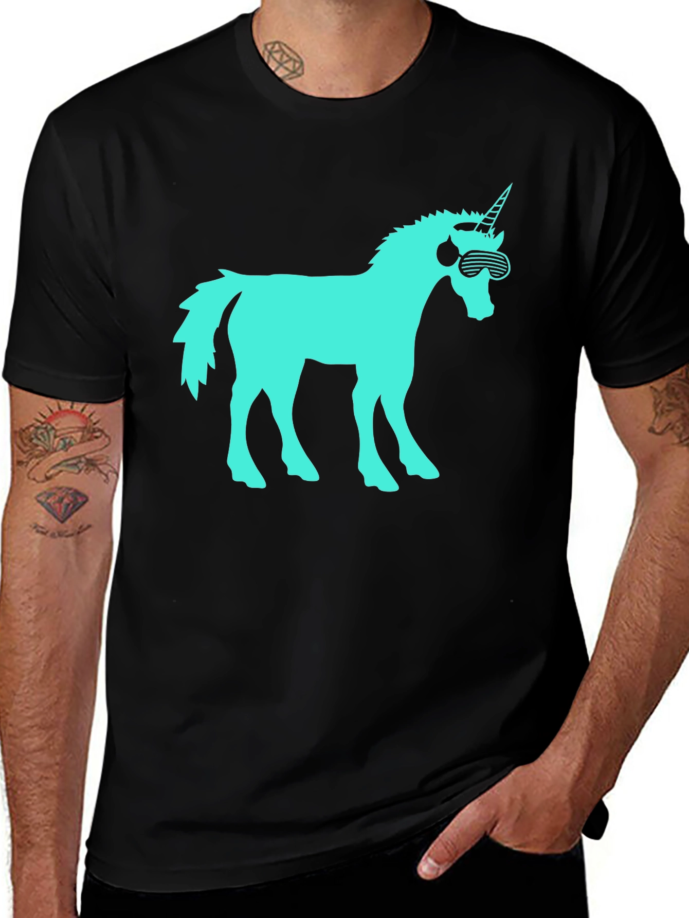 Variant 22 of Unicorn with Sunglasses Graphic Tee - Black Cotton T-Shirt