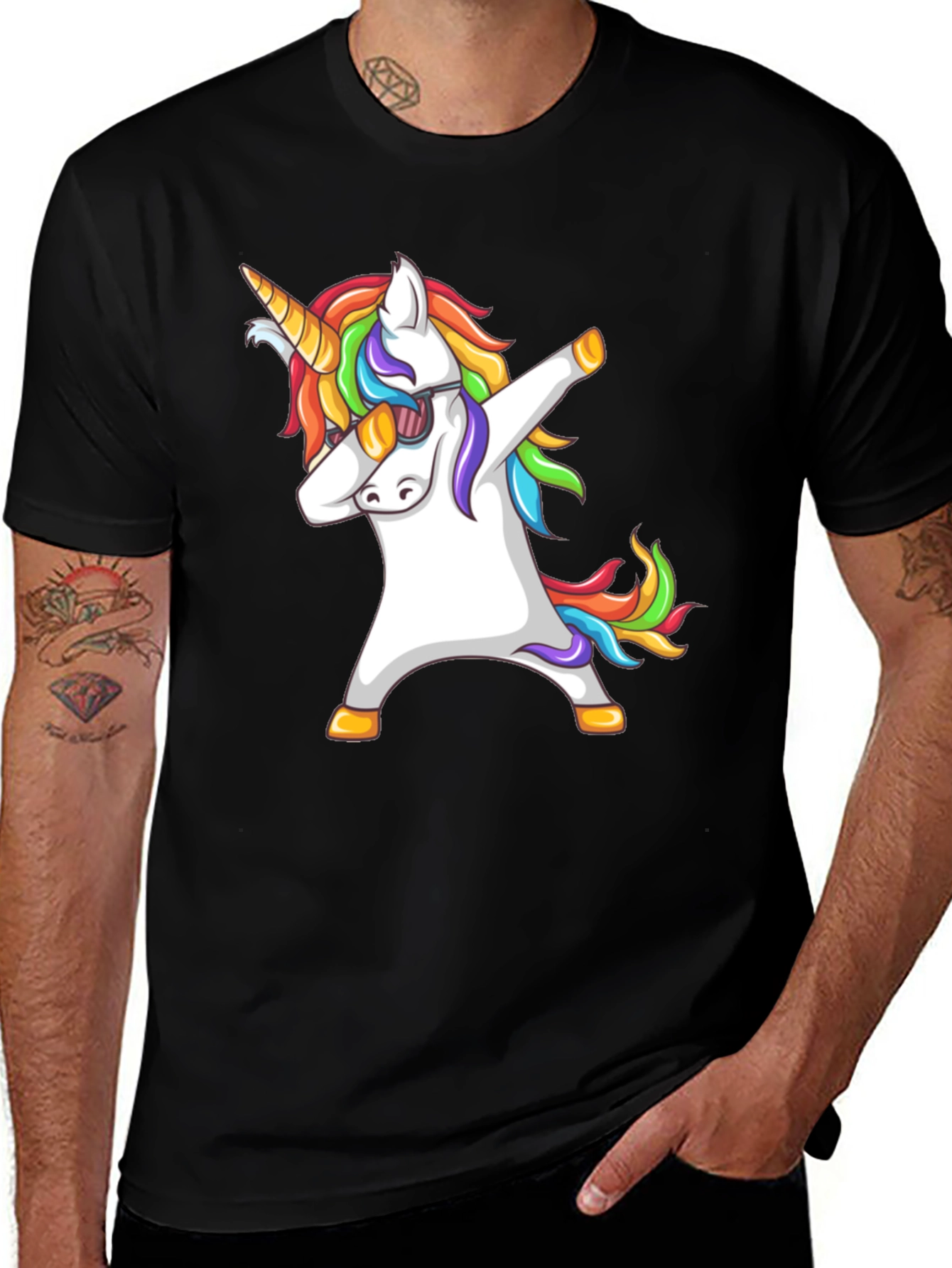 Variant 17 of Dabbing Unicorn Graphic Tee - Cool Black T-Shirt