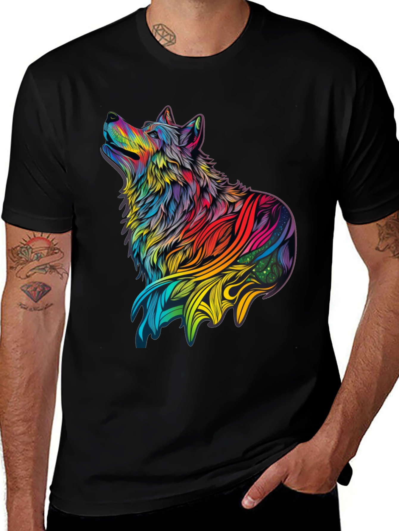 Variant 4 of Rainbow Wolf Graphic Black T-Shirt