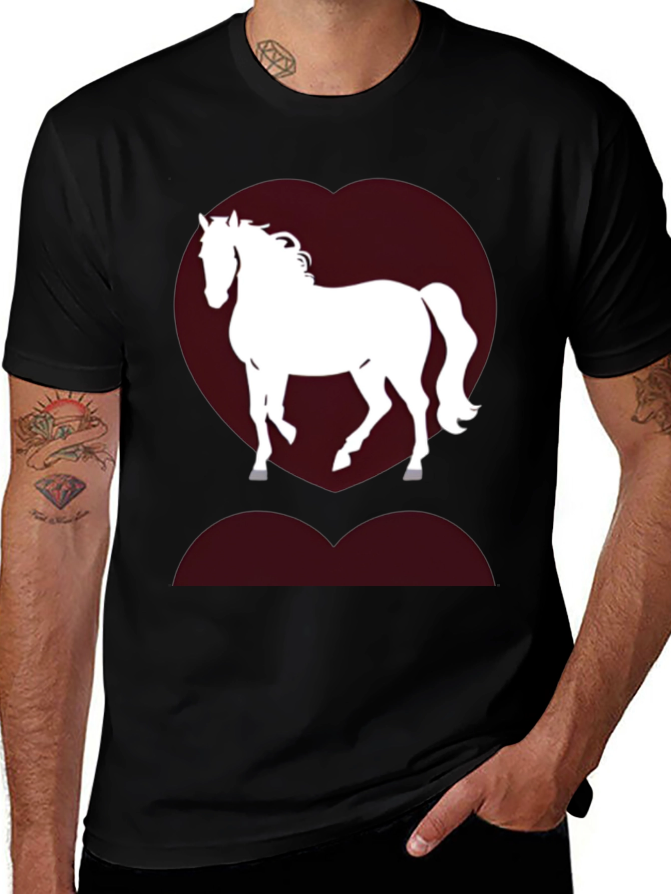 Variant 28 of Horse Love Heart T-Shirt - Black