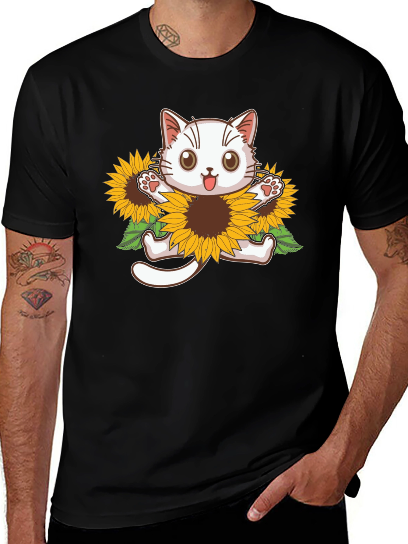 Variant 16 of Cute Cat Sunflower Graphic Tee
