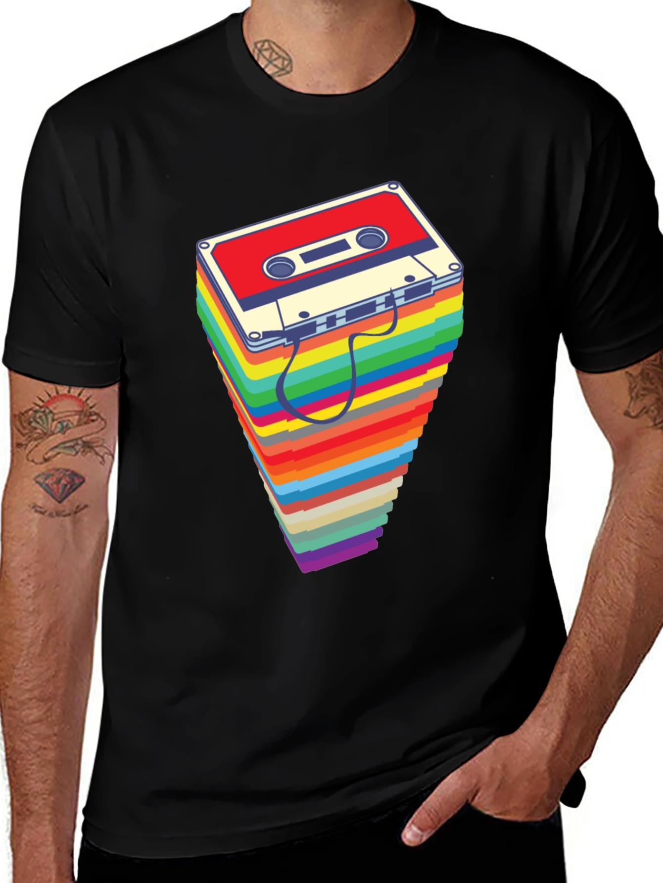 Variant 13 of Retro Cassette Tape Stack Graphic T-Shirt