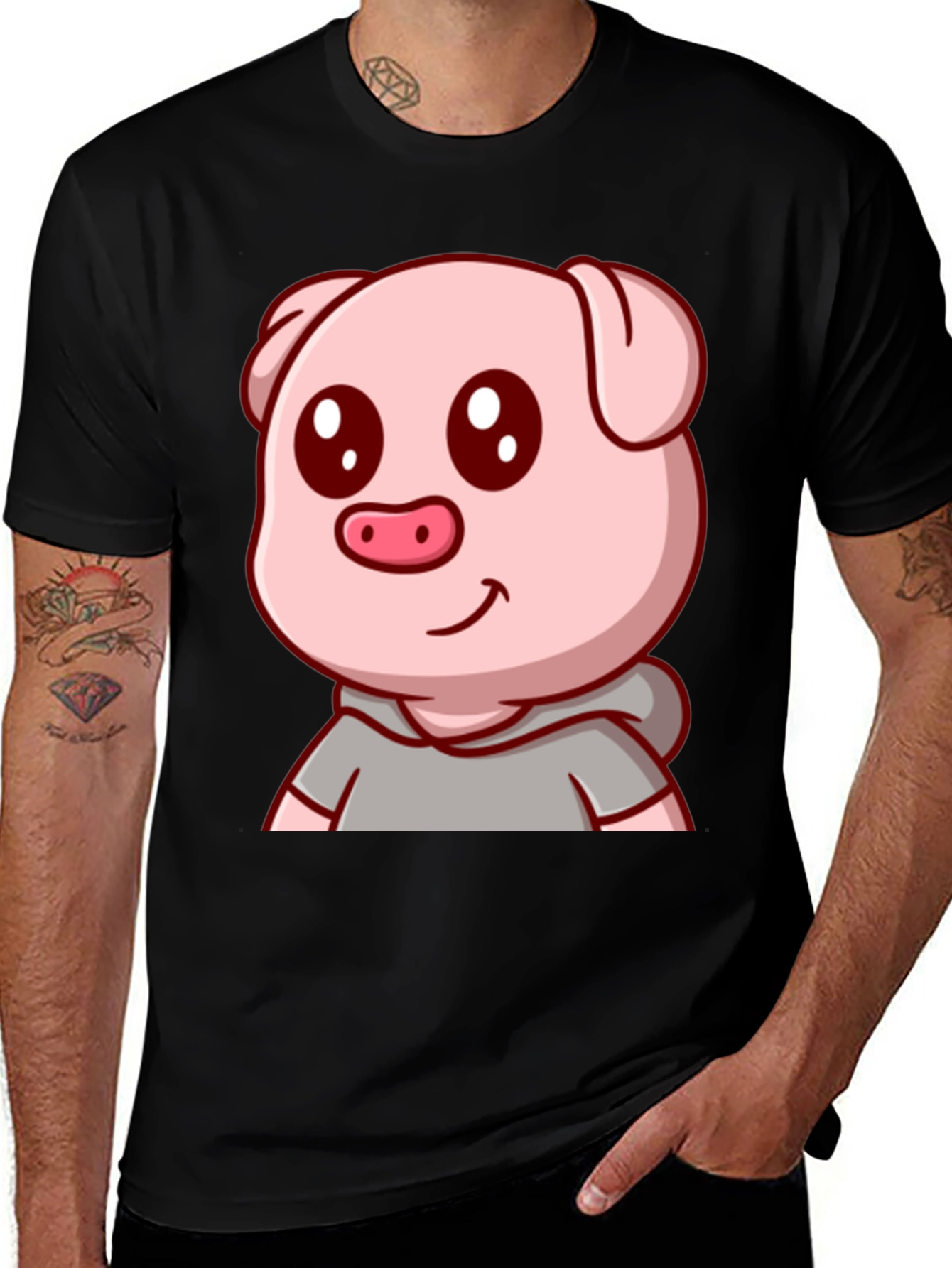 Variant 29 of Cute Pig Cartoon Graphic Tee - Unisex Black T-Shirt