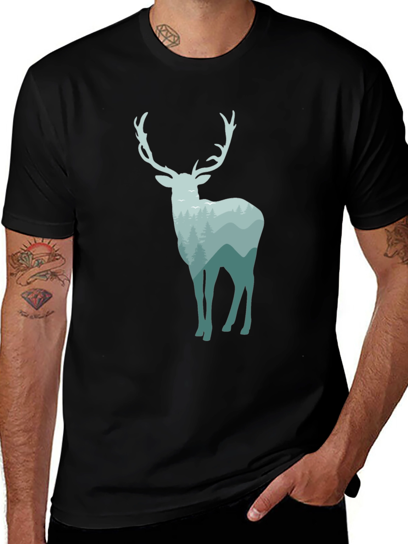 Variant 16 of Nature Deer Graphic Tee - Black Cotton Blend