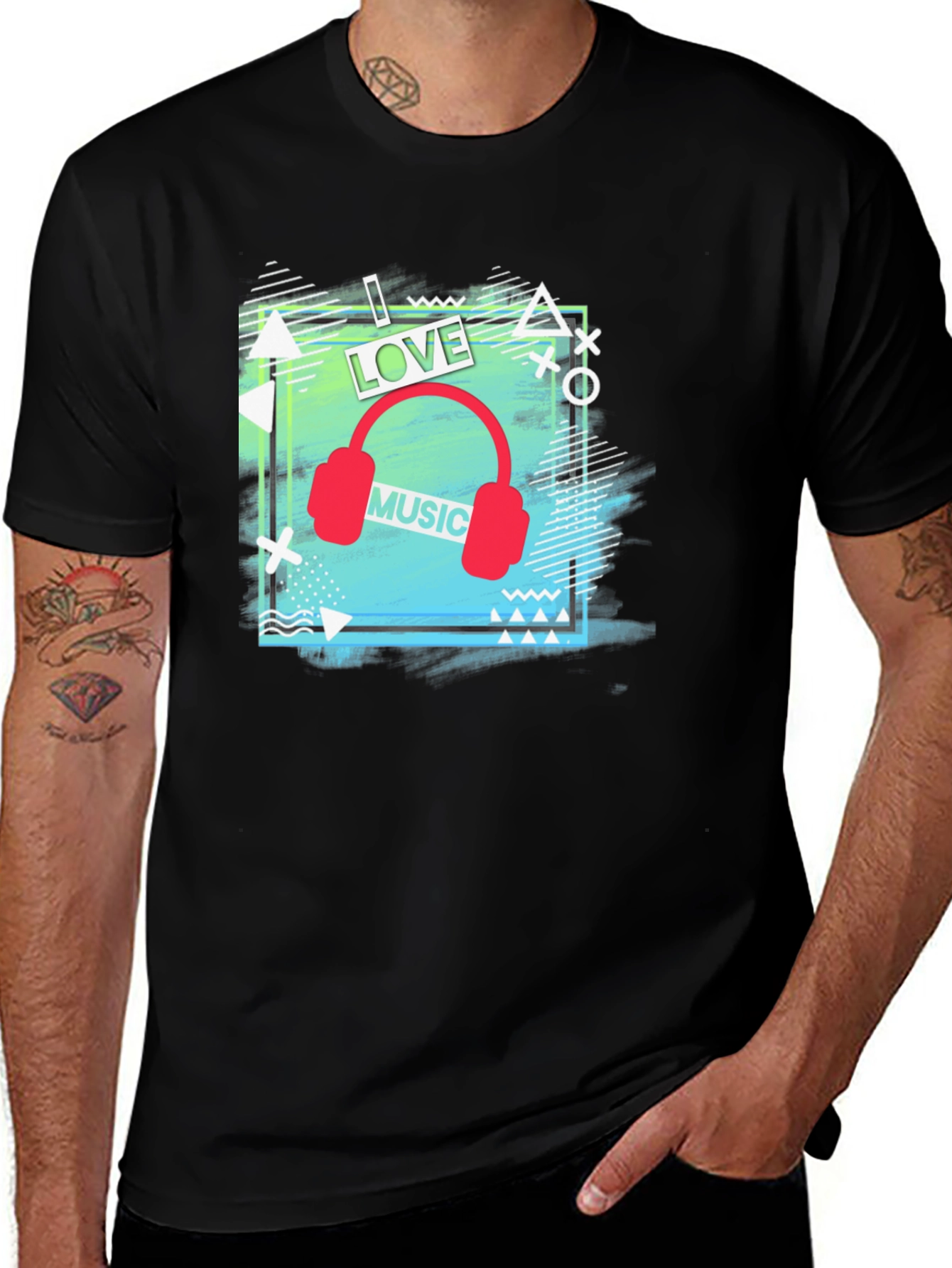 Variant 8 of I Love Music Men's Black Graphic T-Shirt
