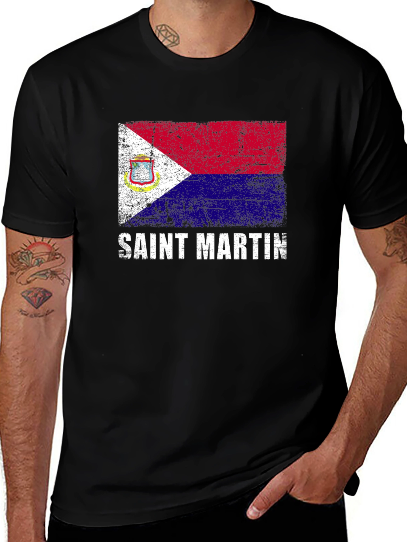 Saint Martin Flag T-Shirt Distressed Look