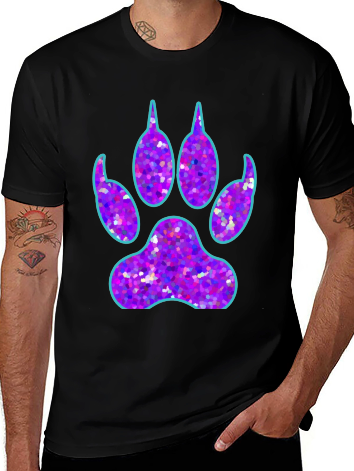Variant 26 of Cool Paw Print Graphic Tee - Black Cotton T-Shirt