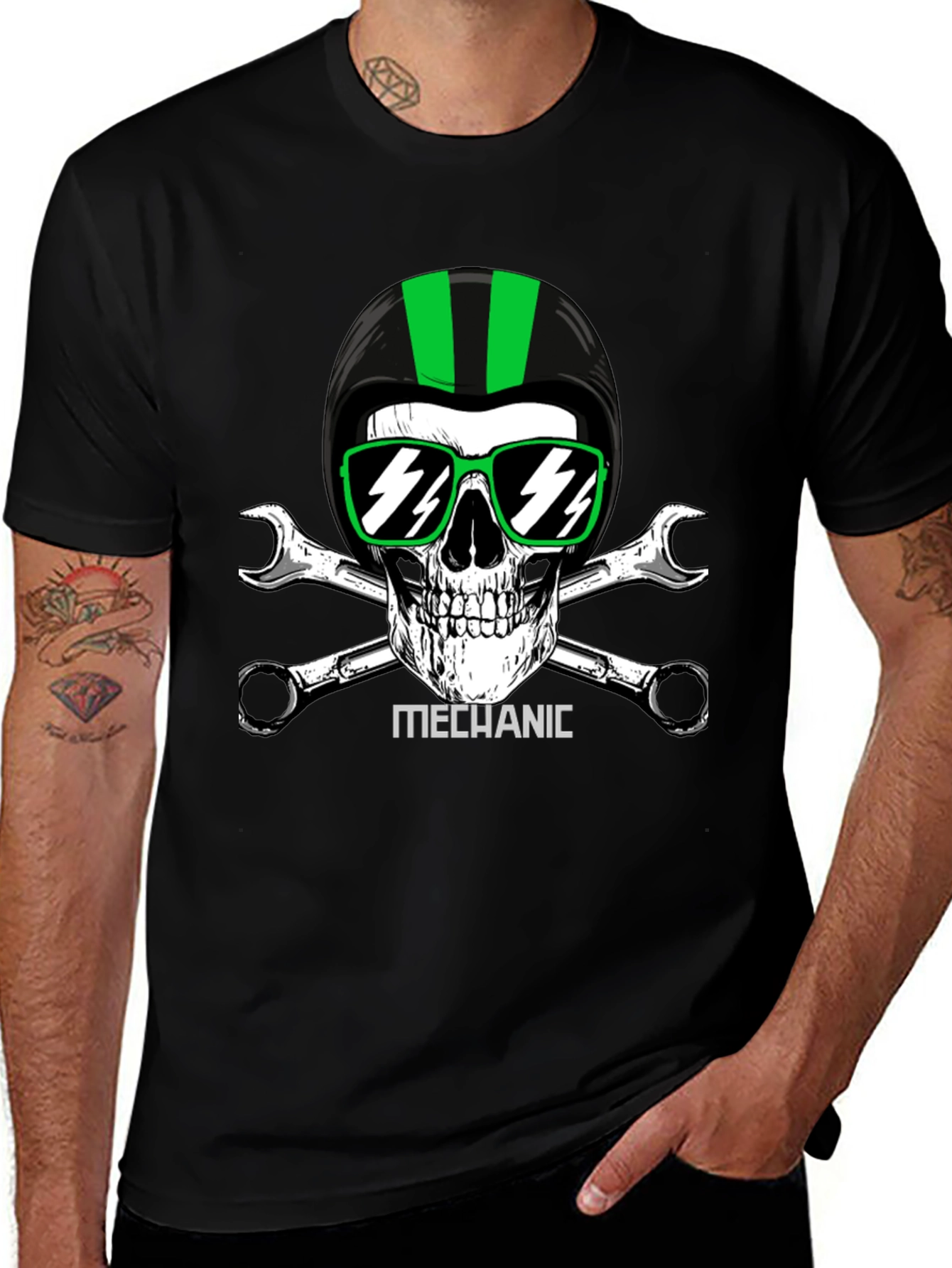 Variant 3 of Mechanic Skull T-Shirt - Biker Style
