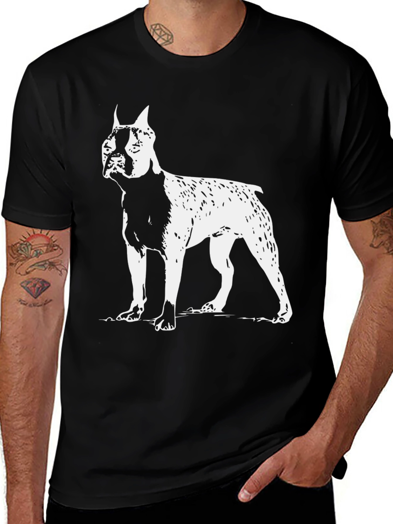 Variant 15 of Boxer Dog Graphic Tee - Black Cotton T-Shirt