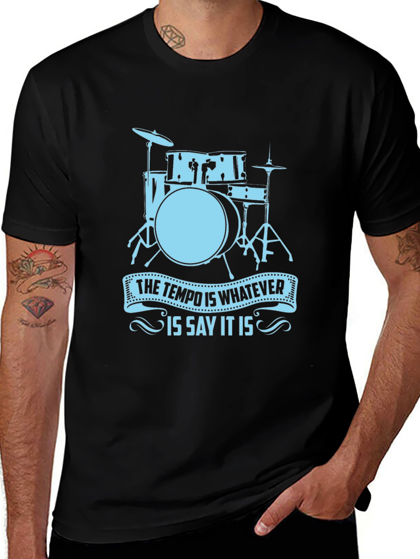 Variant 22 of Tempo Drummer T-Shirt - Black Cotton Blend, Music Design