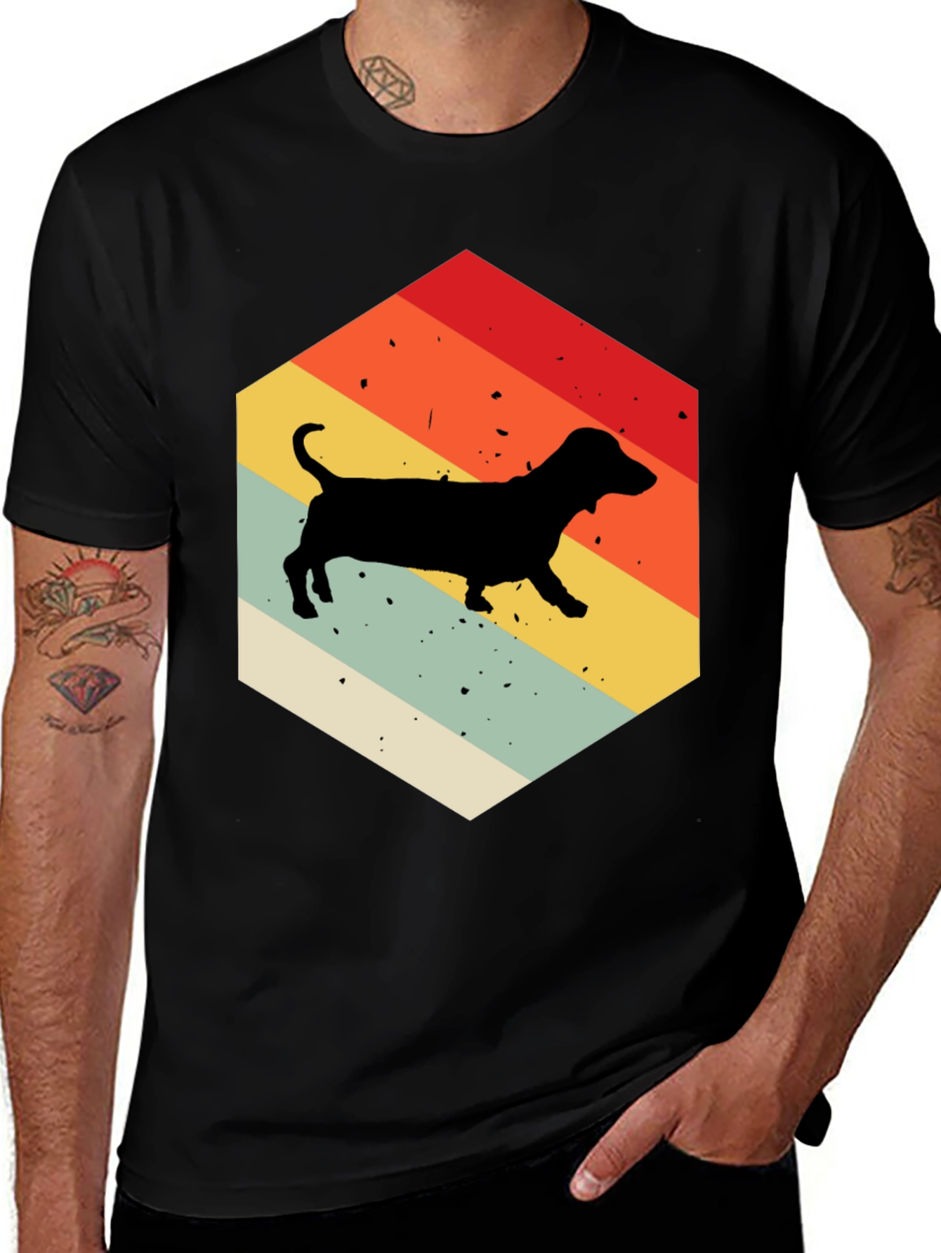Variant 14 of Retro Dachshund Hexagon T-Shirt