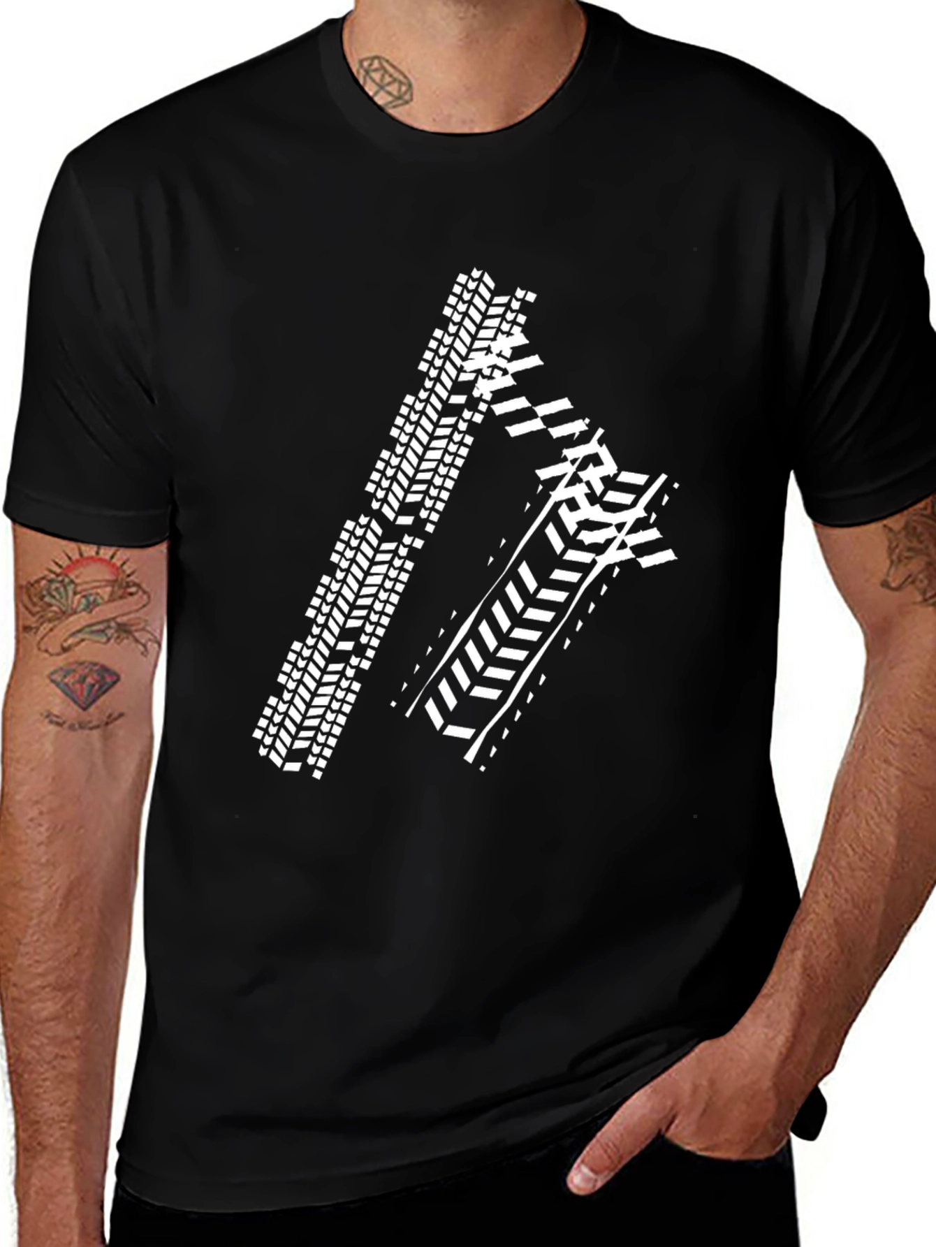 Variant 11 of Tire Track Graphic Tee - Black Cotton Shirt