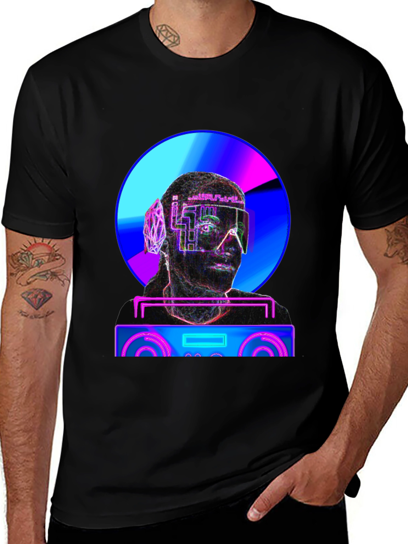 Variant 18 of Cyberpunk DJ T-Shirt - Futuristic Neon Design
