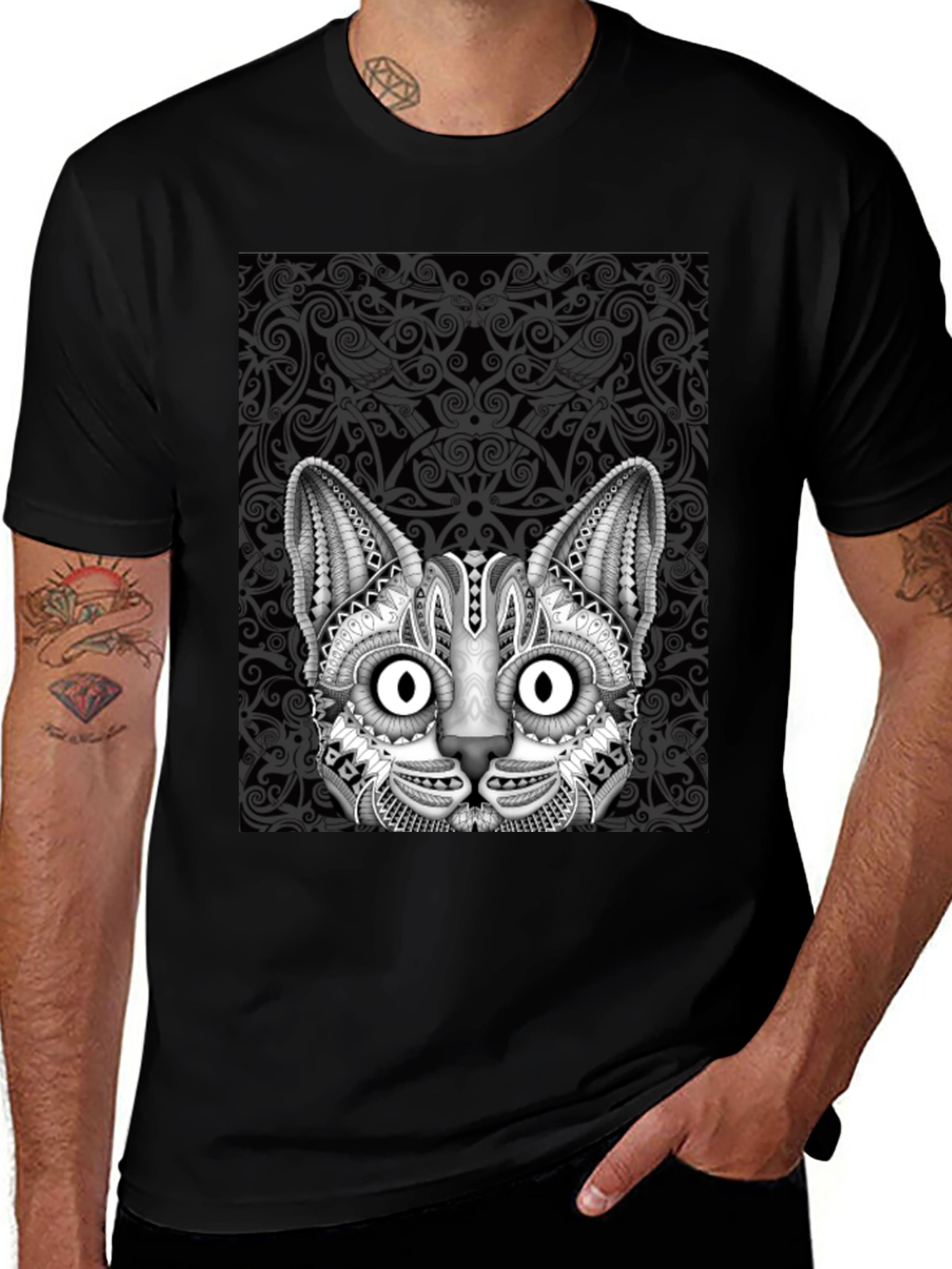 Variant 18 of Tribal Cat Graphic Print T-Shirt