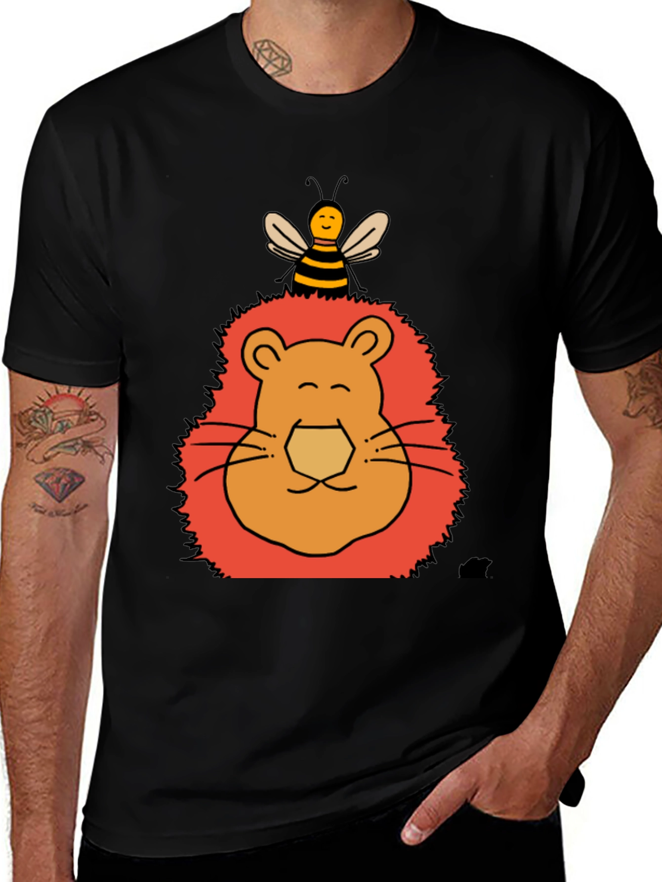 Variant 5 of Lion & Bee Graphic Tee - Black Cotton T-Shirt