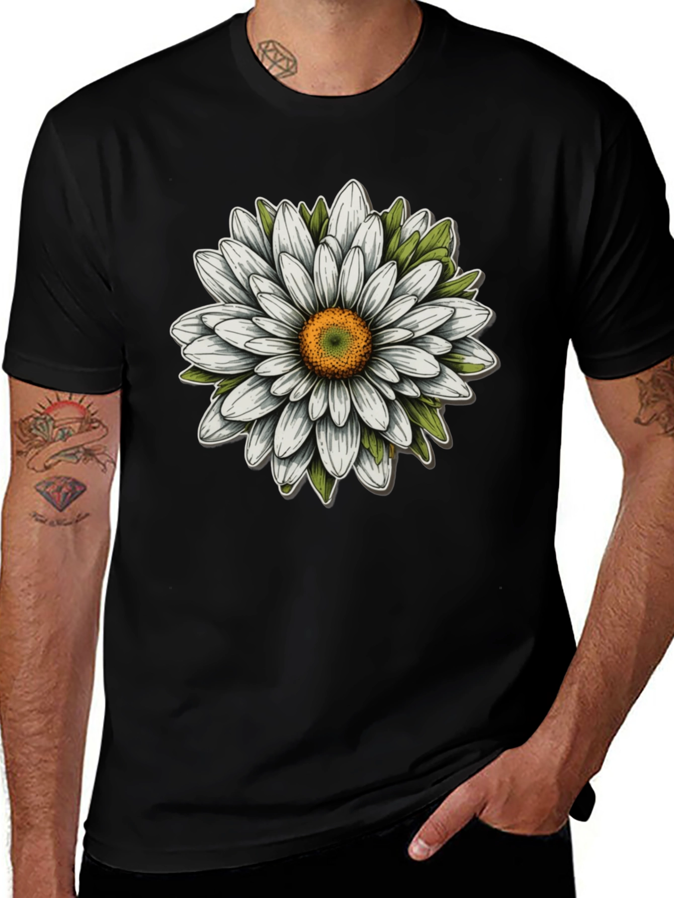 Variant 28 of Daisy Flower Graphic Tee - Black Cotton Blend