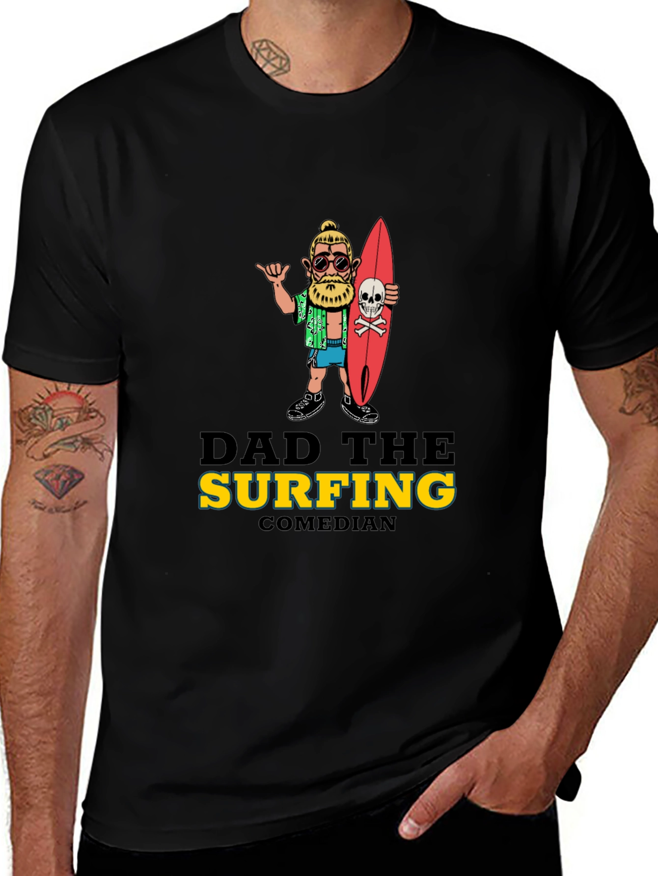 Variant 30 of Dad The Surfing Comedian Graphic Tee - Black T-Shirt
