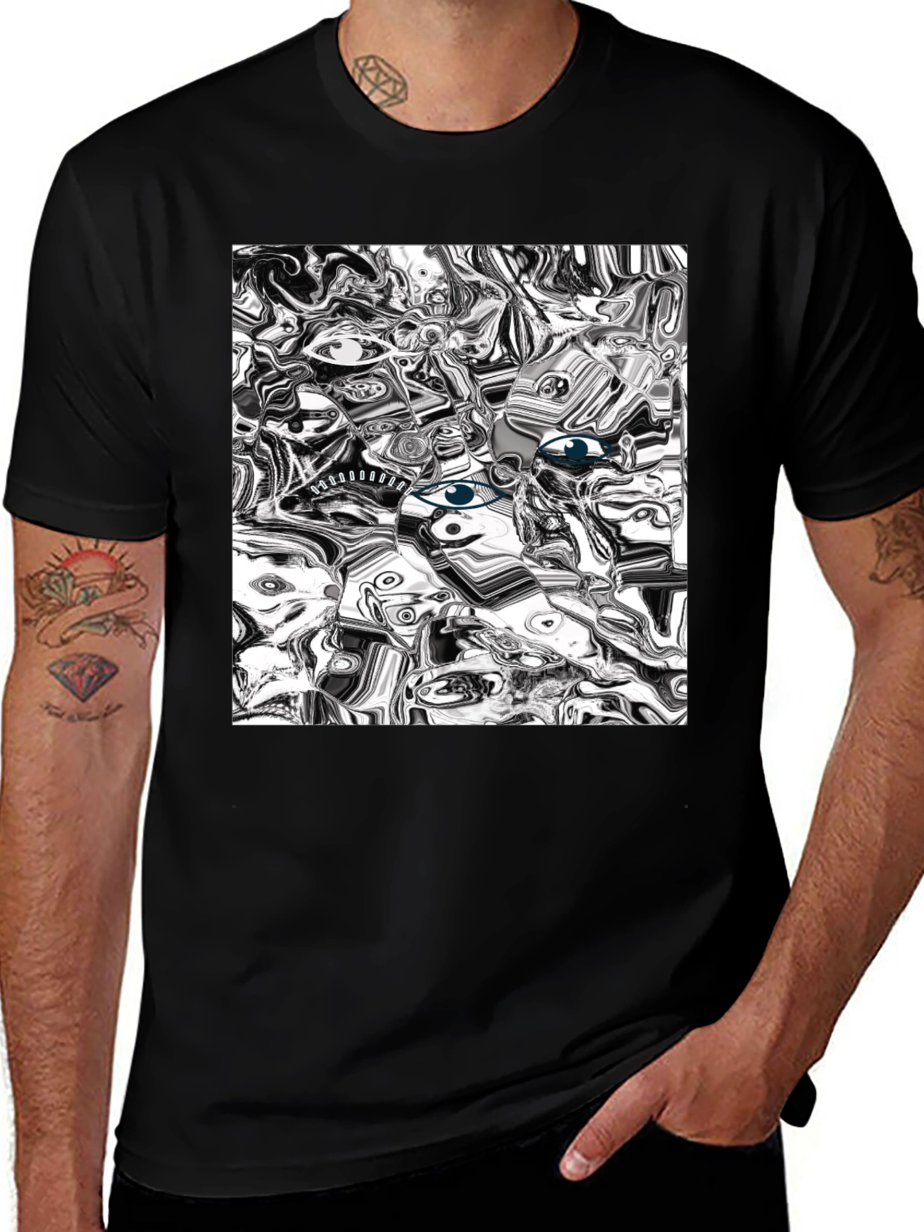 Variant 5 of Abstract Eye Print Black T-Shirt