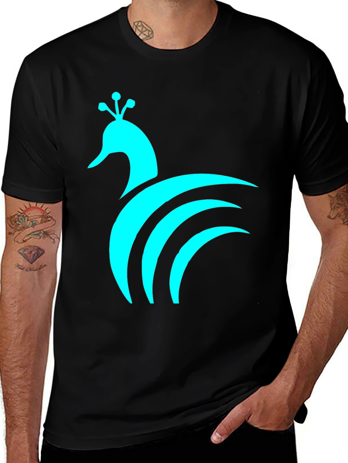 Variant 30 of Stylish Black Tee with Peacock Graphic