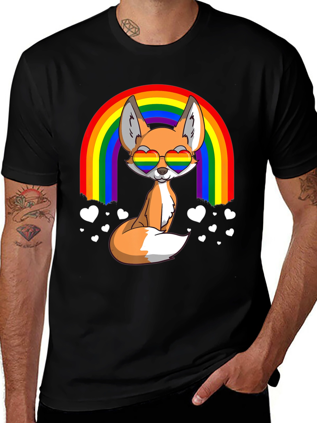 Variant 26 of Rainbow Fox Heart Glasses Graphic Tee