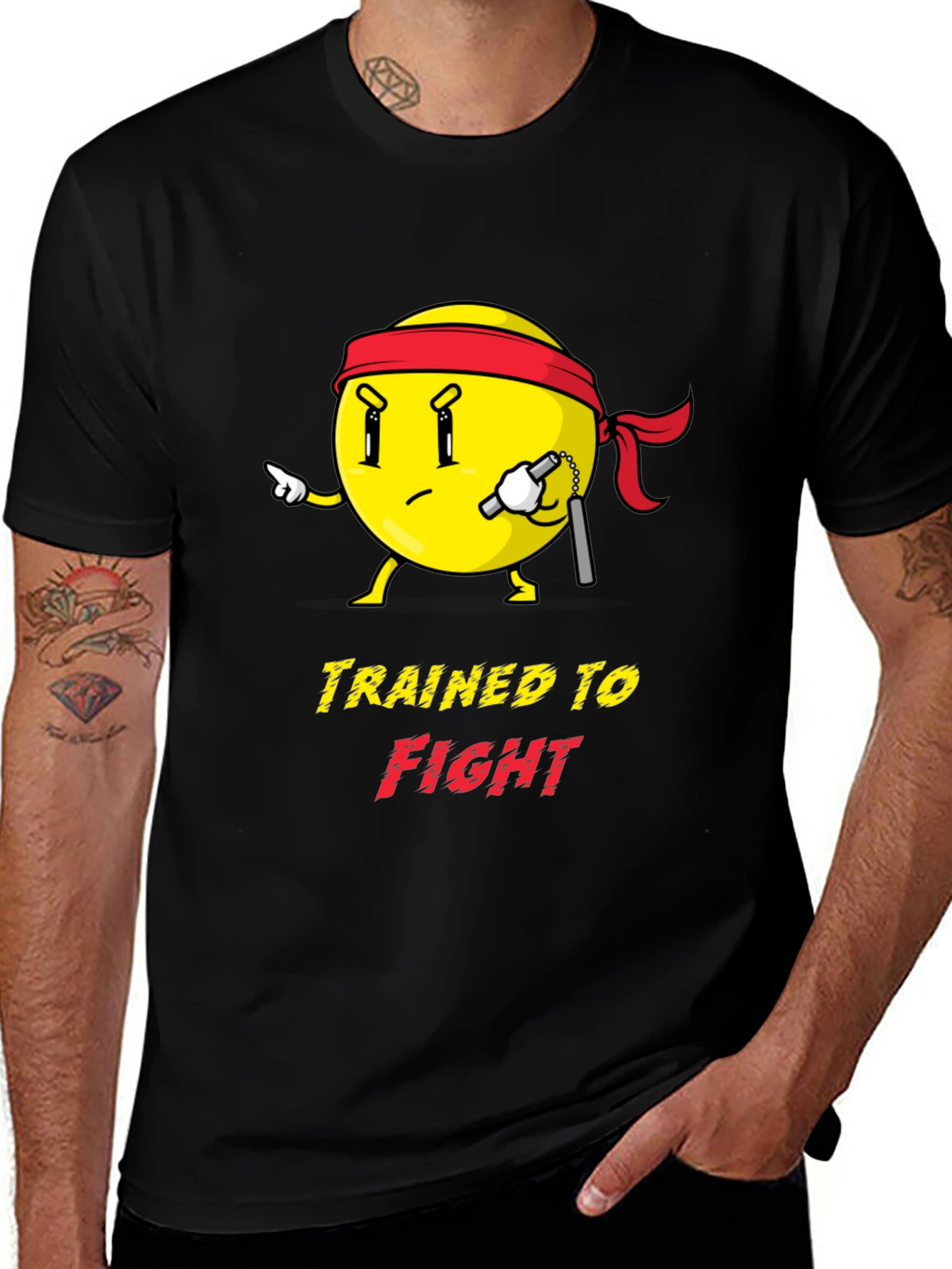 Variant 17 of Trained To Fight Funny Emoji Graphic Black T-Shirt