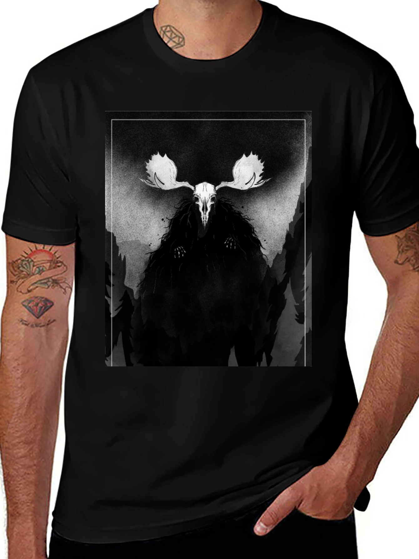 Variant 27 of Moose Skull Graphic Tee - Black