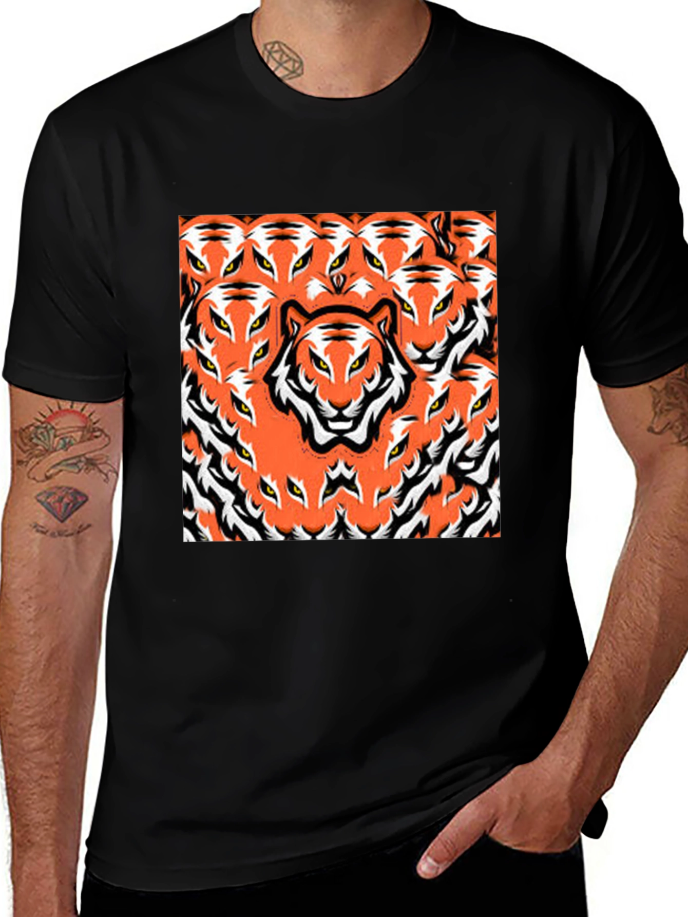 Variant 10 of Tiger Head Graphic Print Black Tee