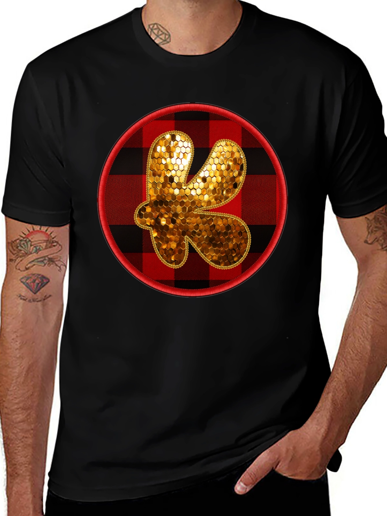 Plaid Letter K Graphic Tee - Black