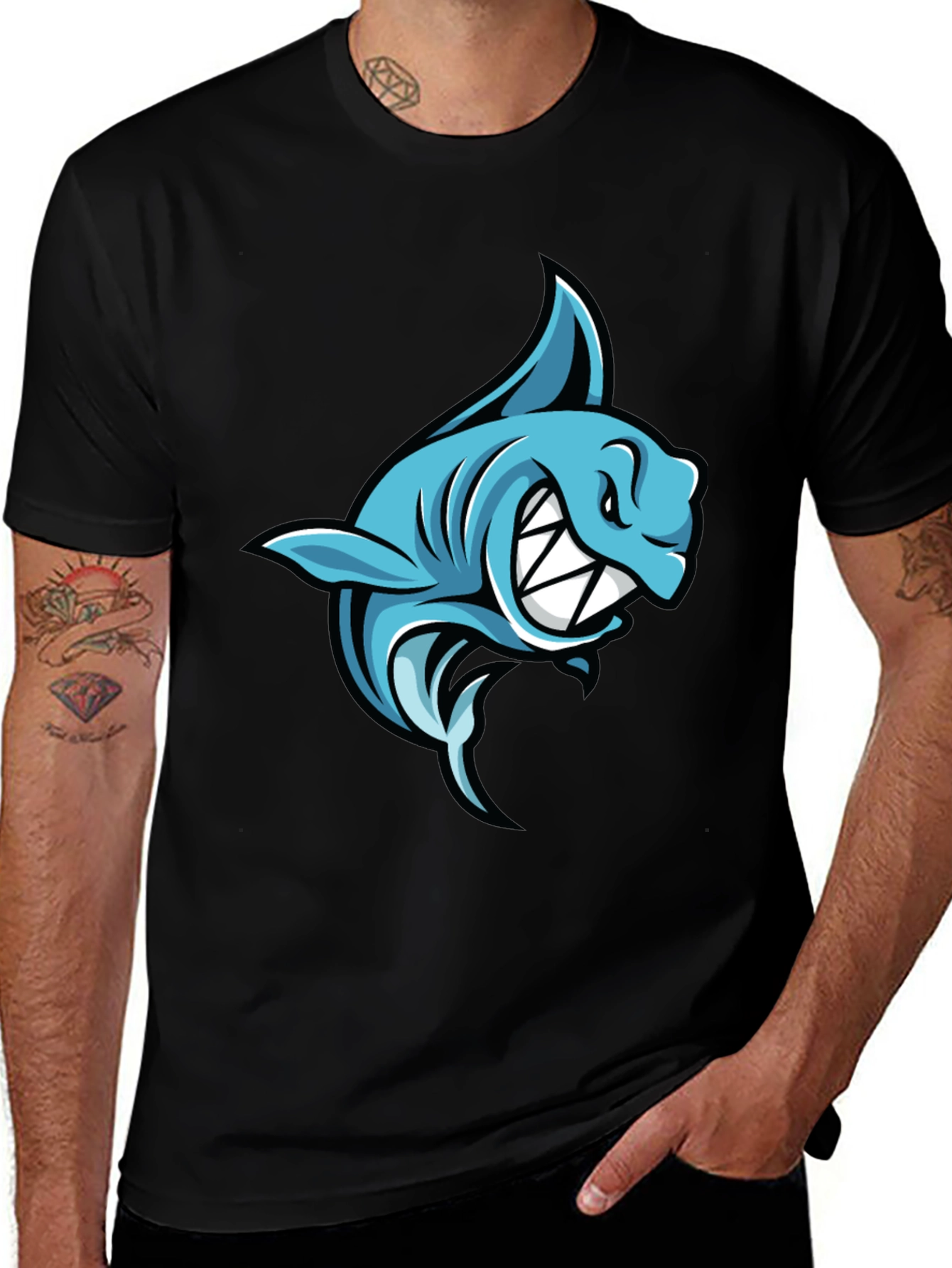 Variant 23 of Cool Shark Graphic Tee - Black Cotton Blend Shirt