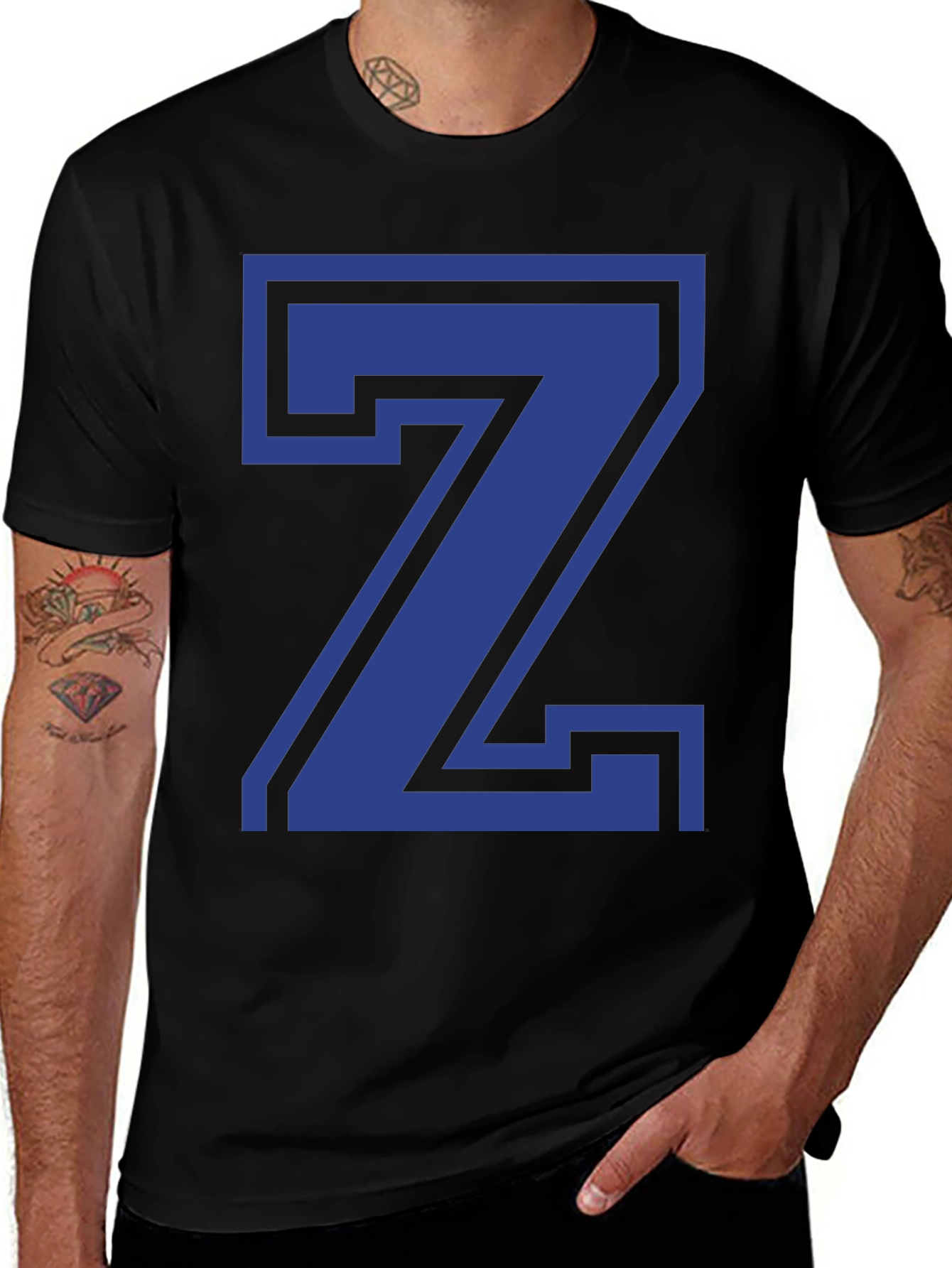 Variant 9 of Letter Z Graphic Tee - Bold Blue on Black