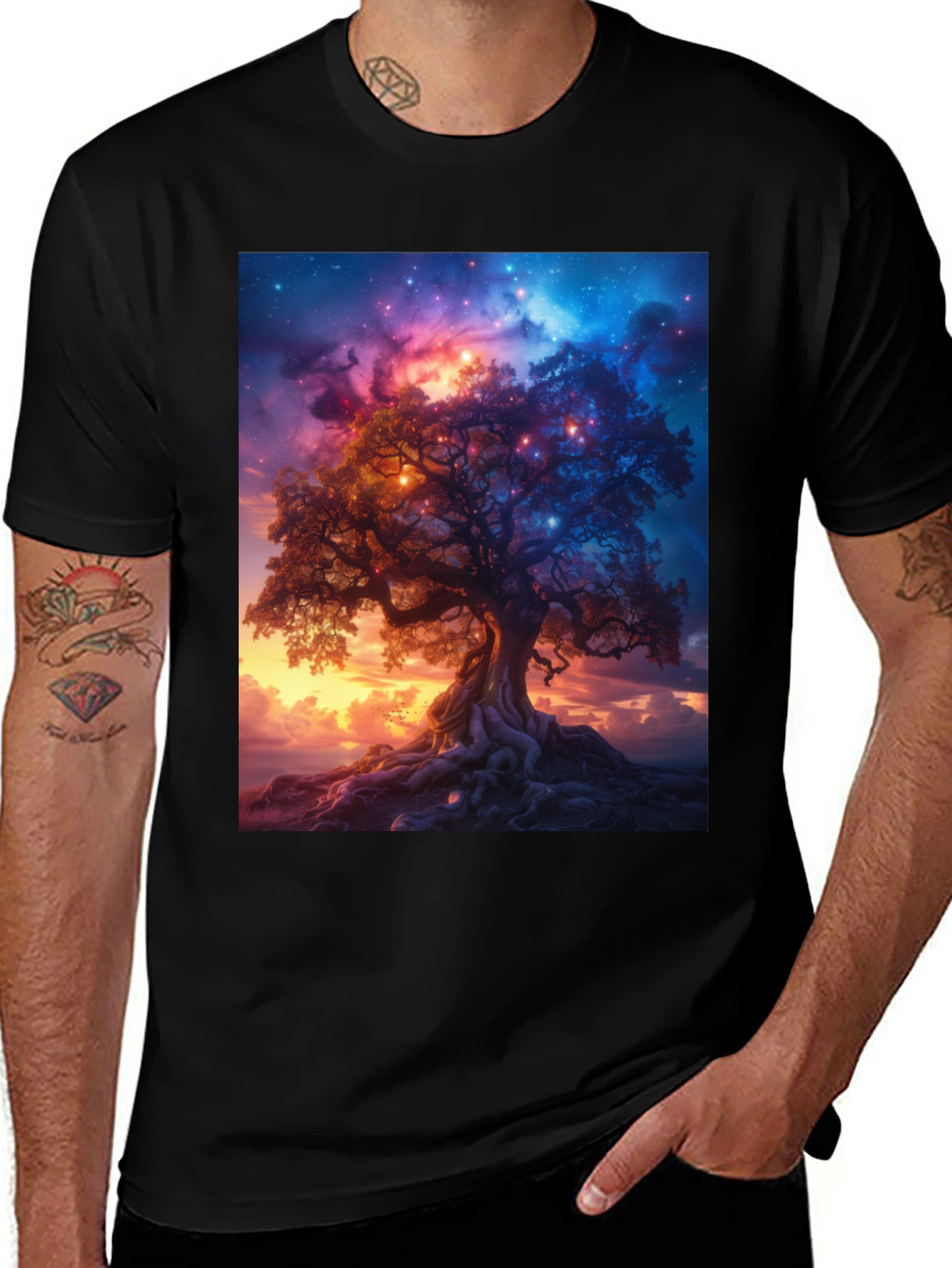 Variant 15 of Cosmic Tree Graphic Tee - Vivid Galaxy Design
