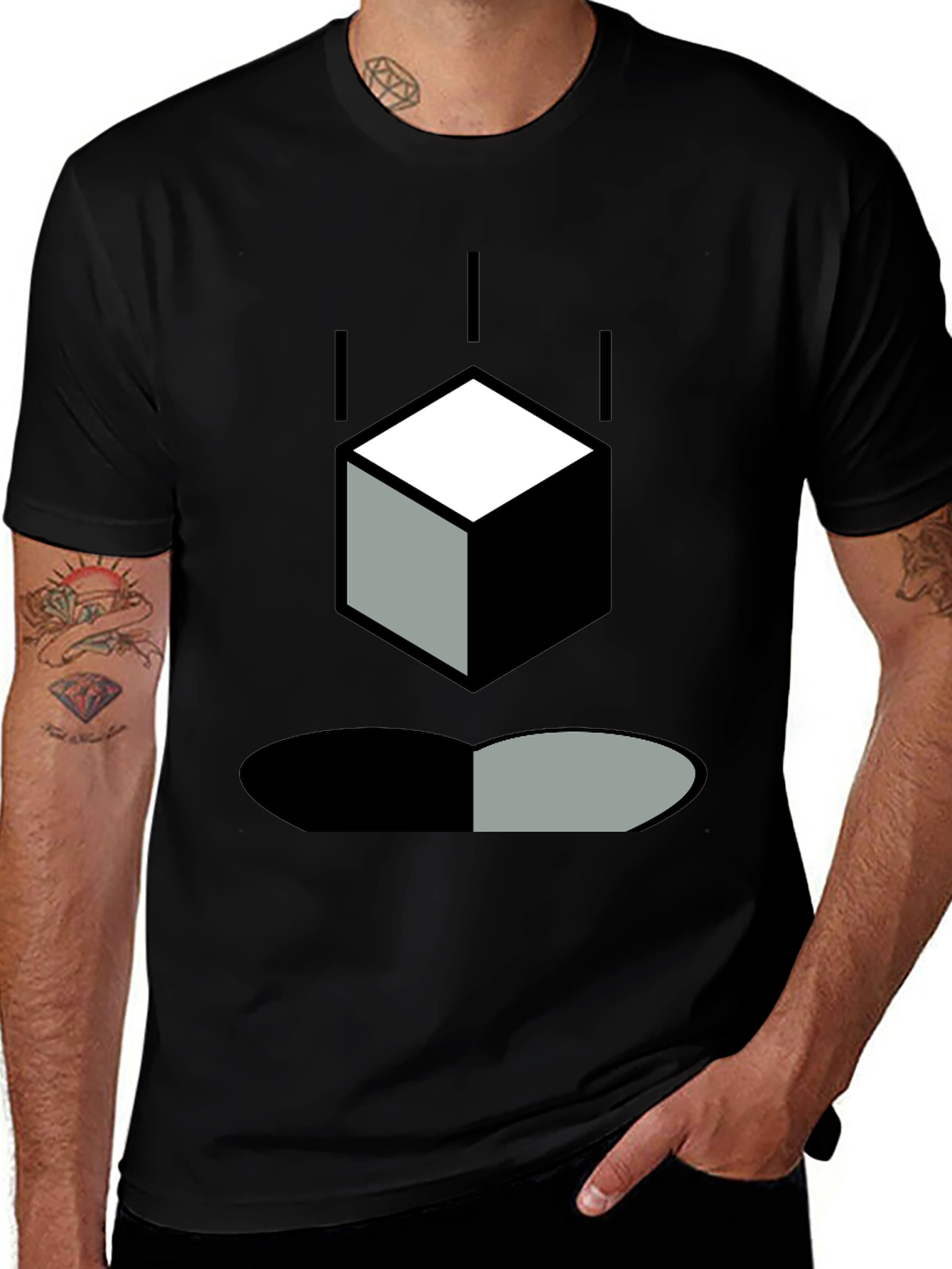 Variant 25 of Abstract Cube & Shadow Black T-Shirt
