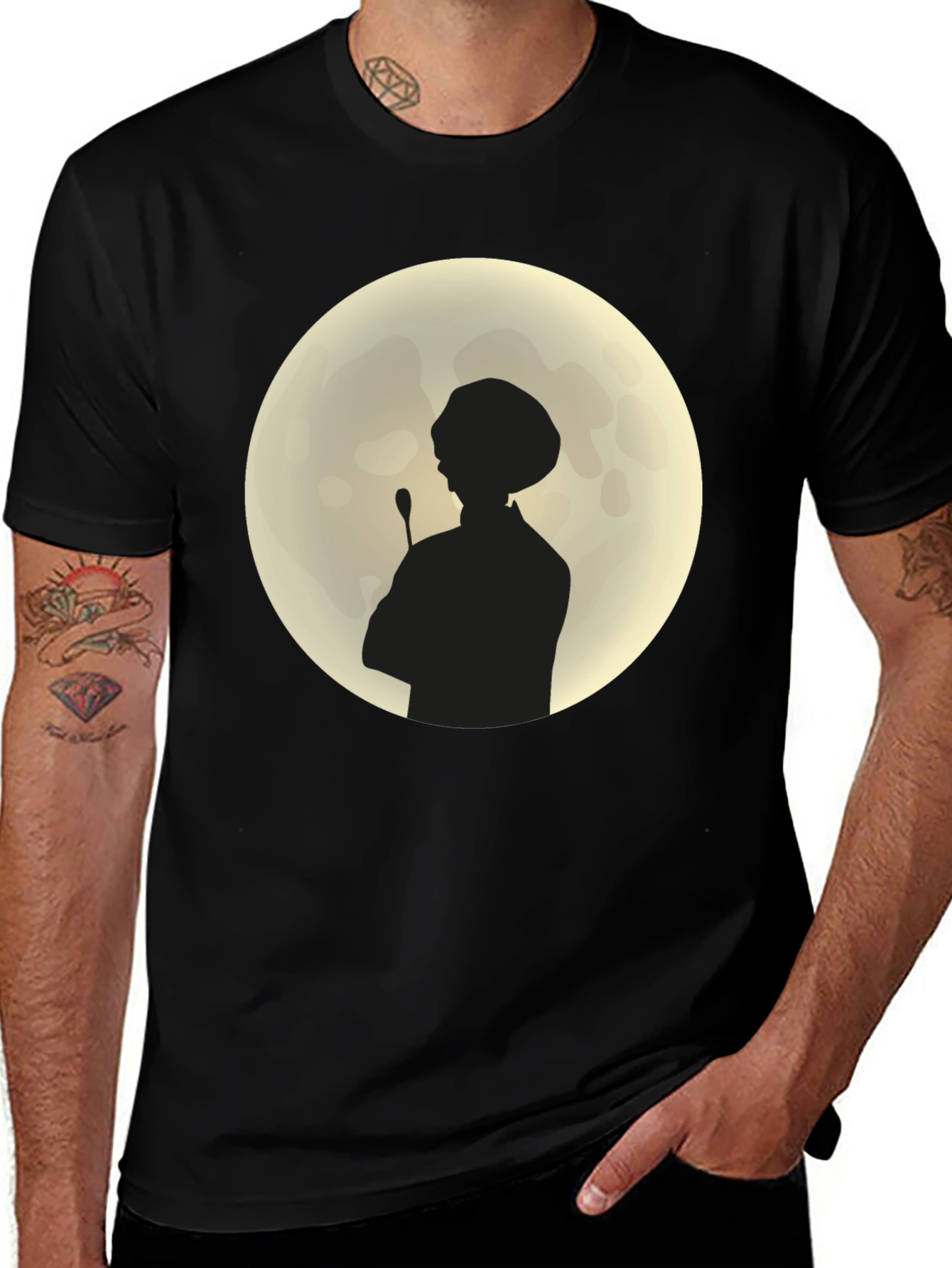 Silhouette Chef on Moon Black T-Shirt