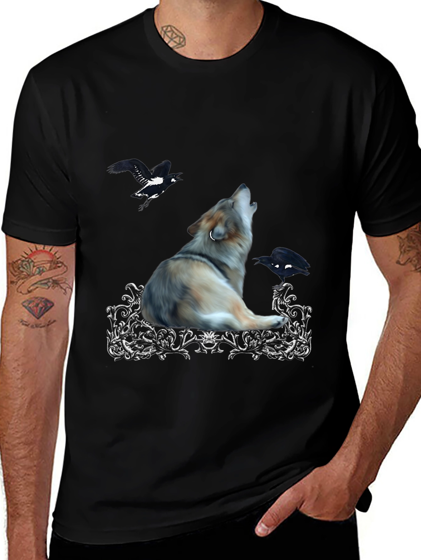 Variant 4 of Wolf & Raven Graphic Tee - Black