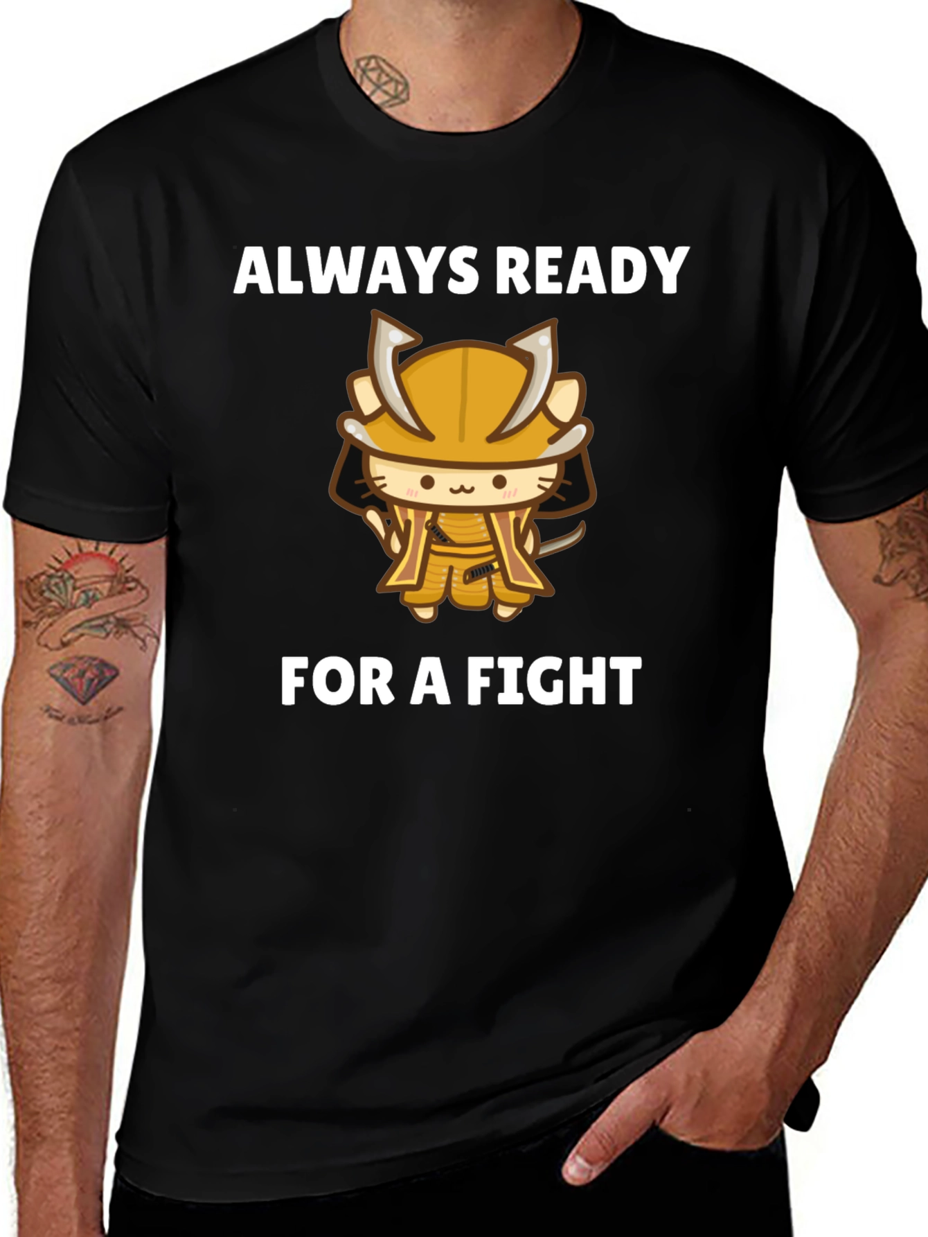 Variant 24 of Samurai Cat T-Shirt - Always Ready for a Fight!