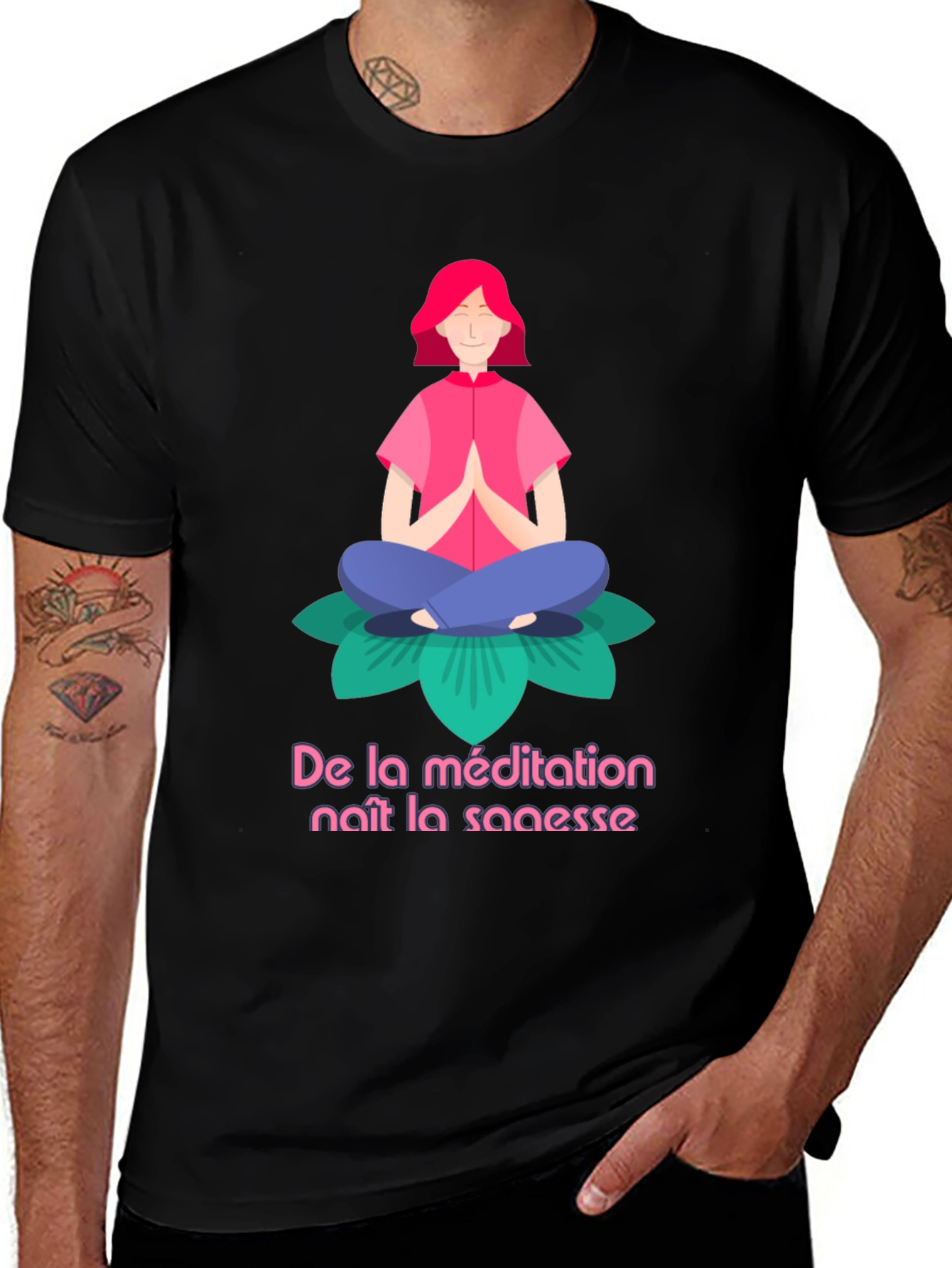 Variant 5 of Meditative Wisdom Tee - Black Cotton Blend