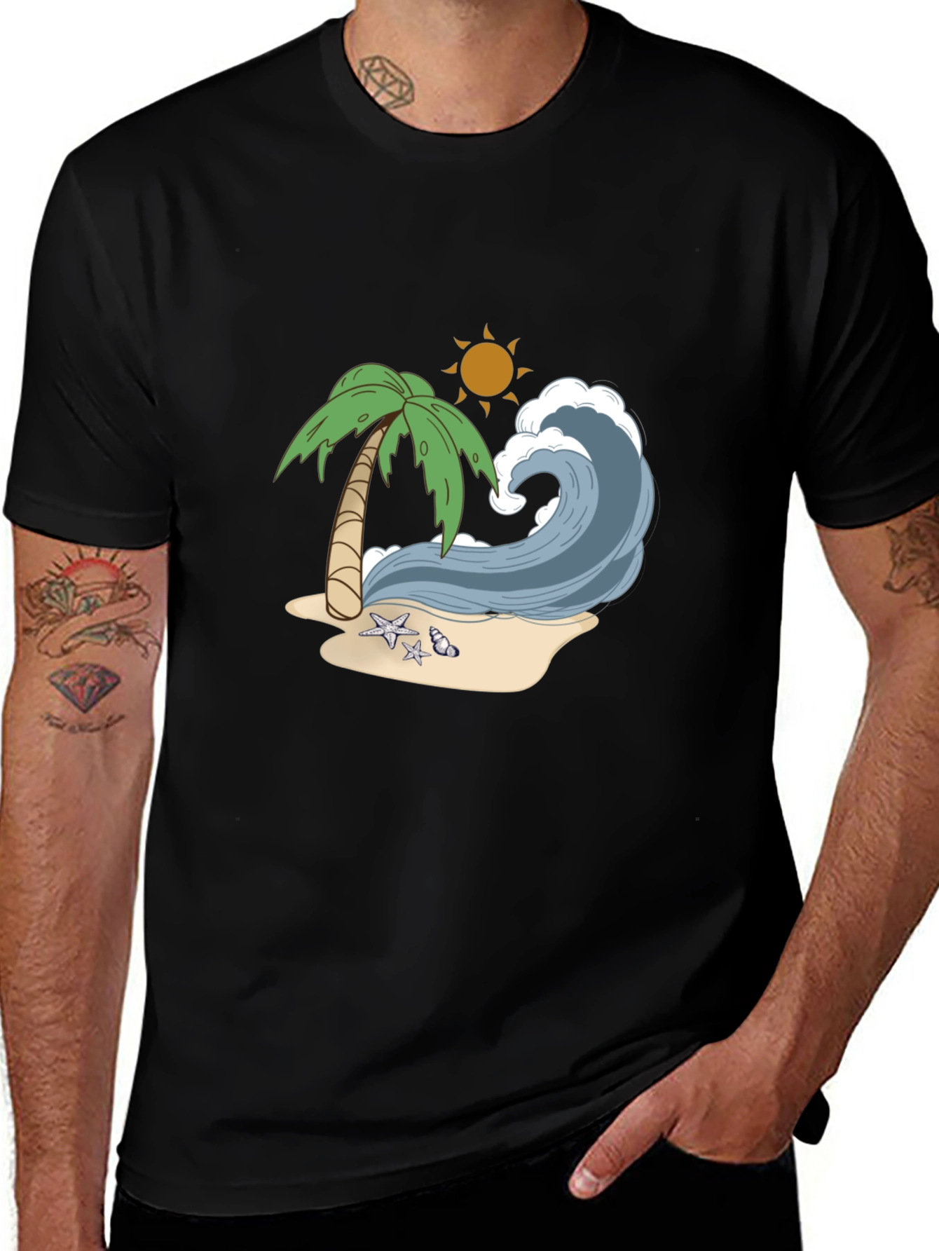 Black Beach Wave Graphic Tee - Tropical Vibes main image