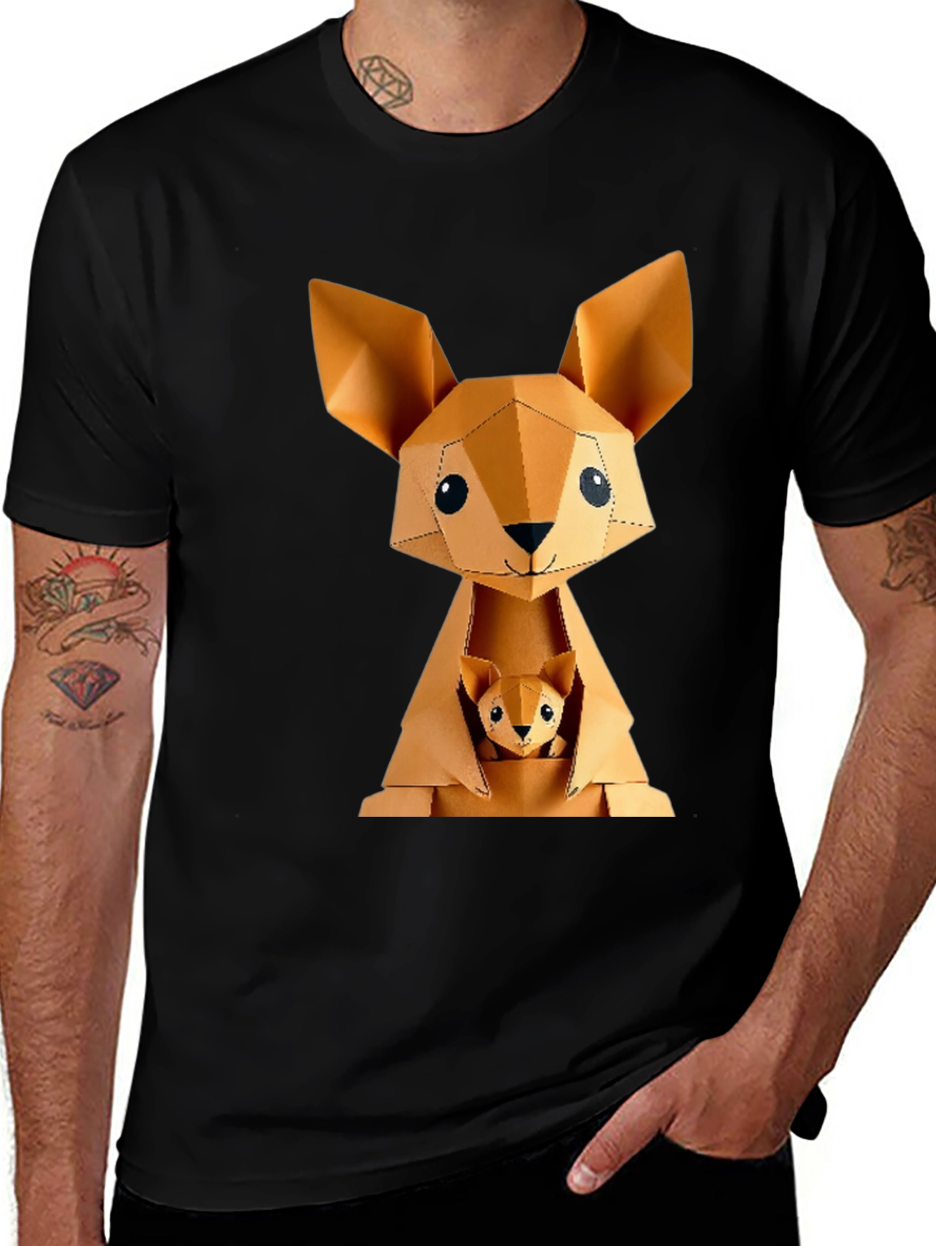 Papercraft Kangaroo T-Shirt - Unique Animal Design