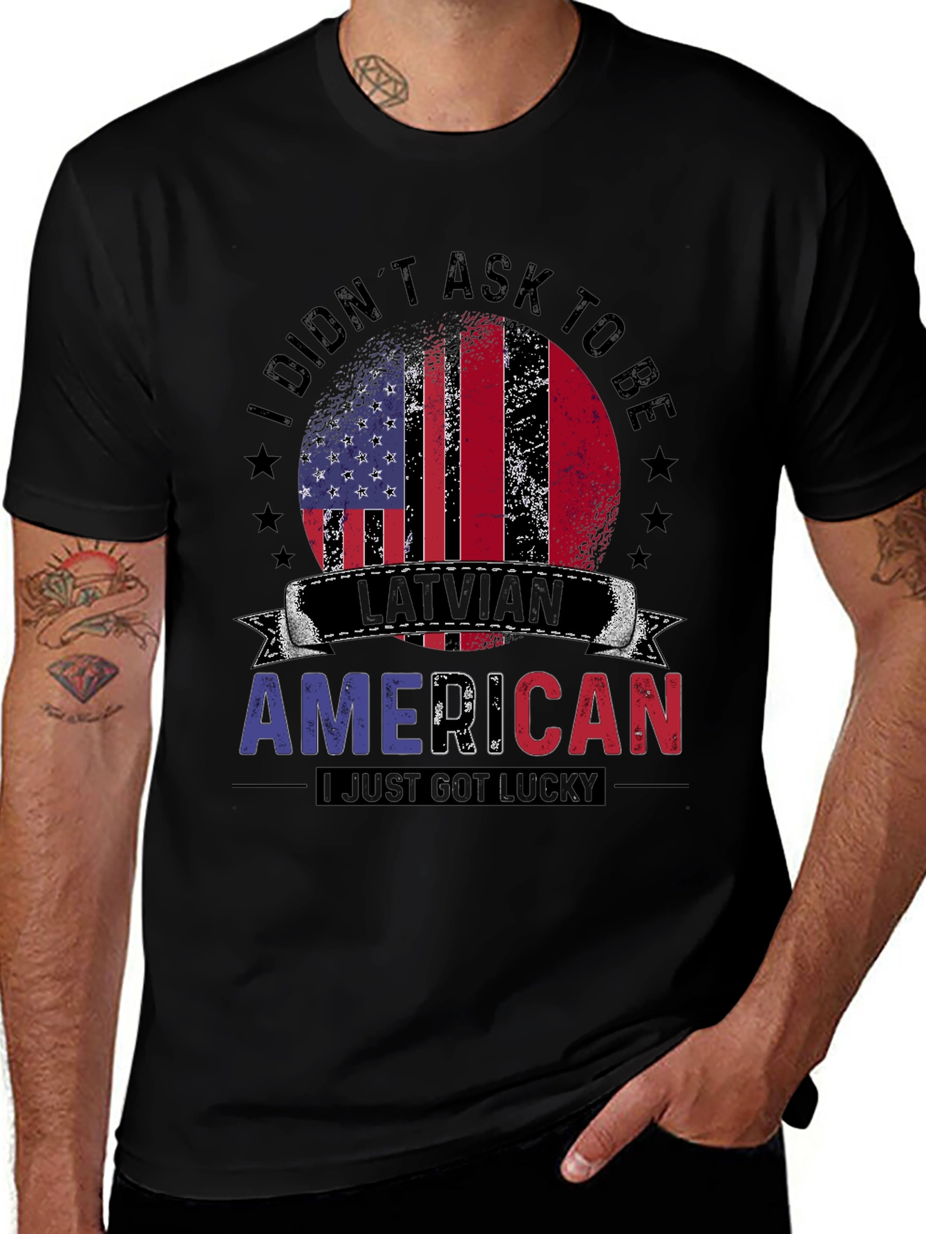 Latvian American T-Shirt: Lucky USA Pride Tee